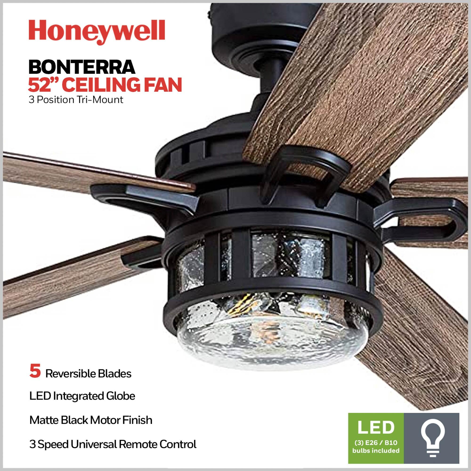 Honeywell 52-Inch Bontera Indoor 5 Blade Matte Black Craftsman Ceiling Fan with Remote Control