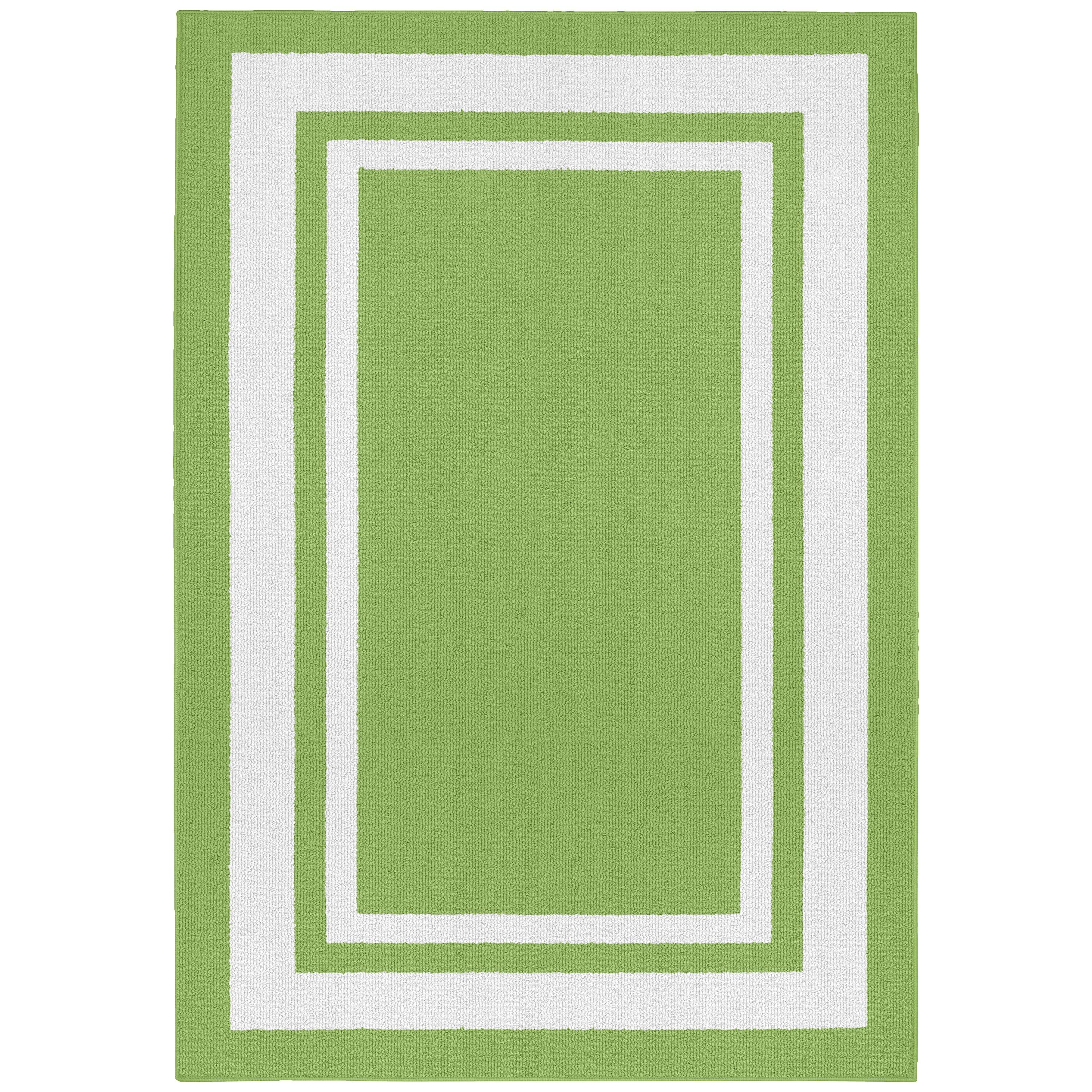 Garland Rug Borderline Polypropylene Grasshopper Green/White Indoor/Outdoor Area Rug, 5' x 7'