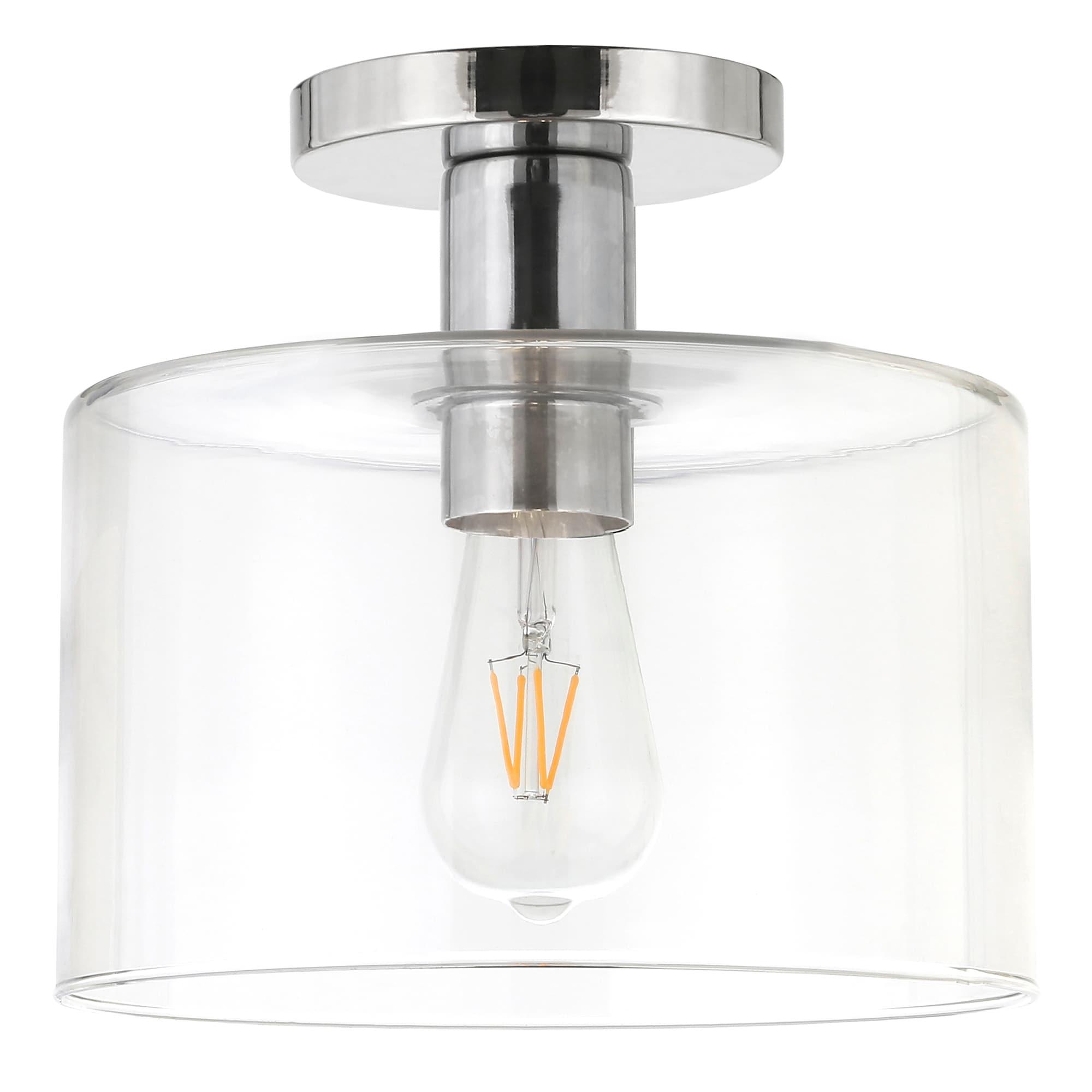 Evelyn&Zoe 10" Polished Nickel Finish Metal/Glass Semi Flush Mount