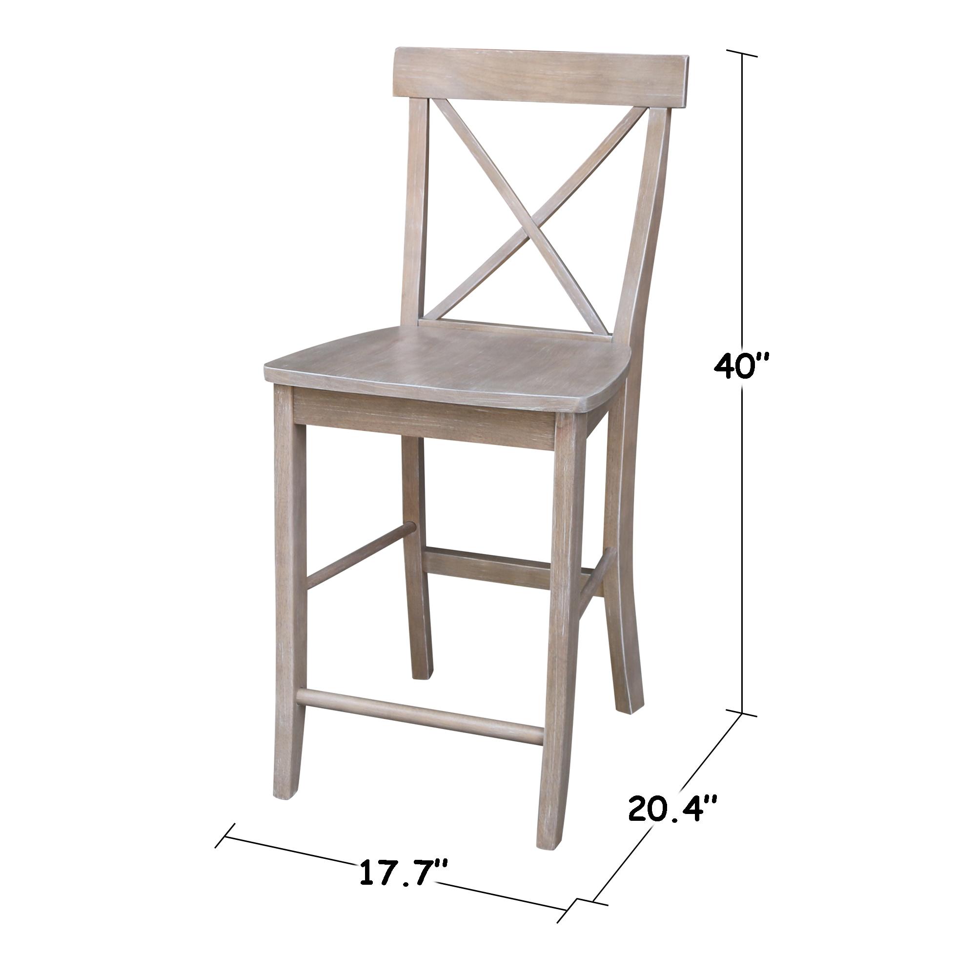 International Concepts 24" X Back Counter Height Barstool Washed Gray/Taupe : Rubberwood Frame, Fixed Seat Height 24"