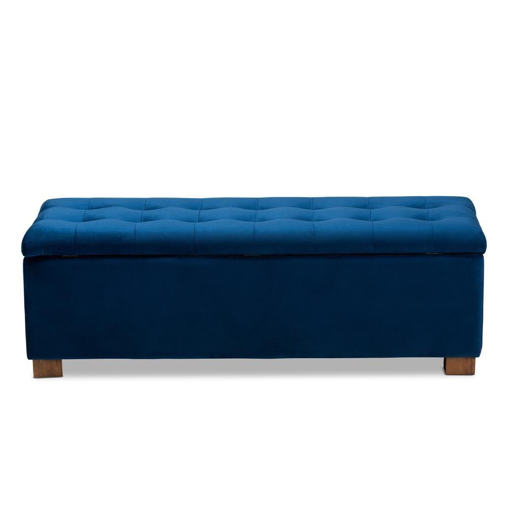 Roanoke Velvet Upholstered Grid Tufted Ottoman Bench: Bedroom Accent, Hidden Storage - Baxton Studio