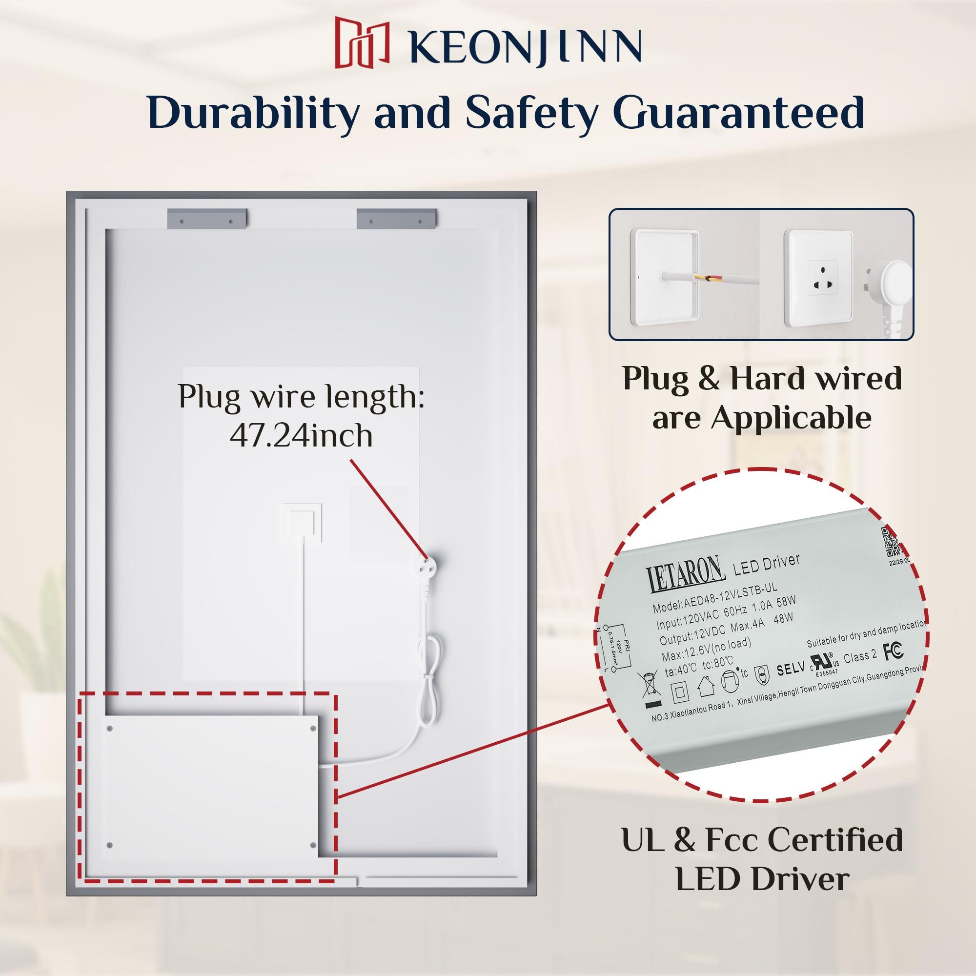 Ivy Bronx Keonjinn 40 X 24 In LED Bathroom Mirror With Lights, Adjustable 3 Color Lights, LED Vanity Mirror, Wall Mounted Anti-Fog Dimmable Mirror, UL Listed LED Driver, HD Tempered Glass(Horizontal/Vertical)