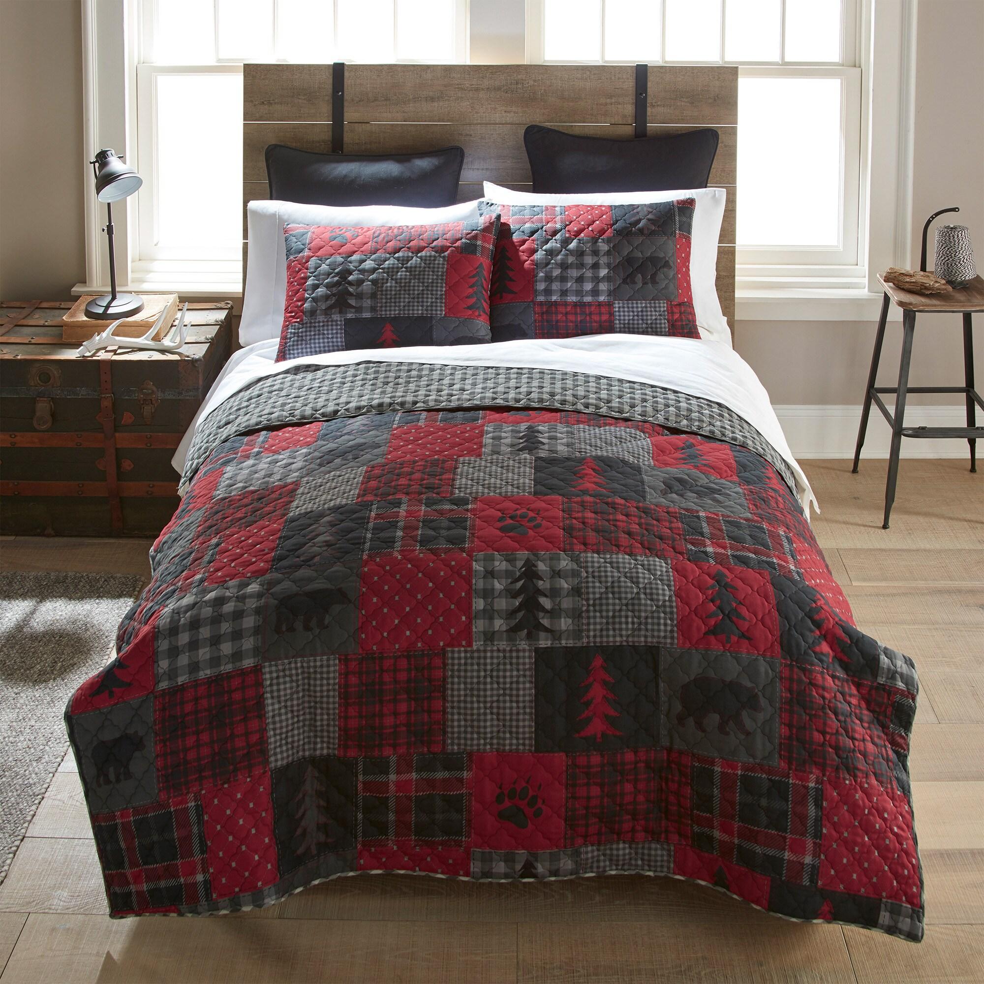 Red and Gray Reversible Twin Microfiber Quilt Set