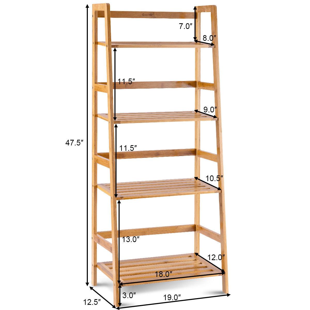 Costway Multifunctional 4 Shelf Bamboo Bookcase Ladder Plant Flower Stand Rack Storage