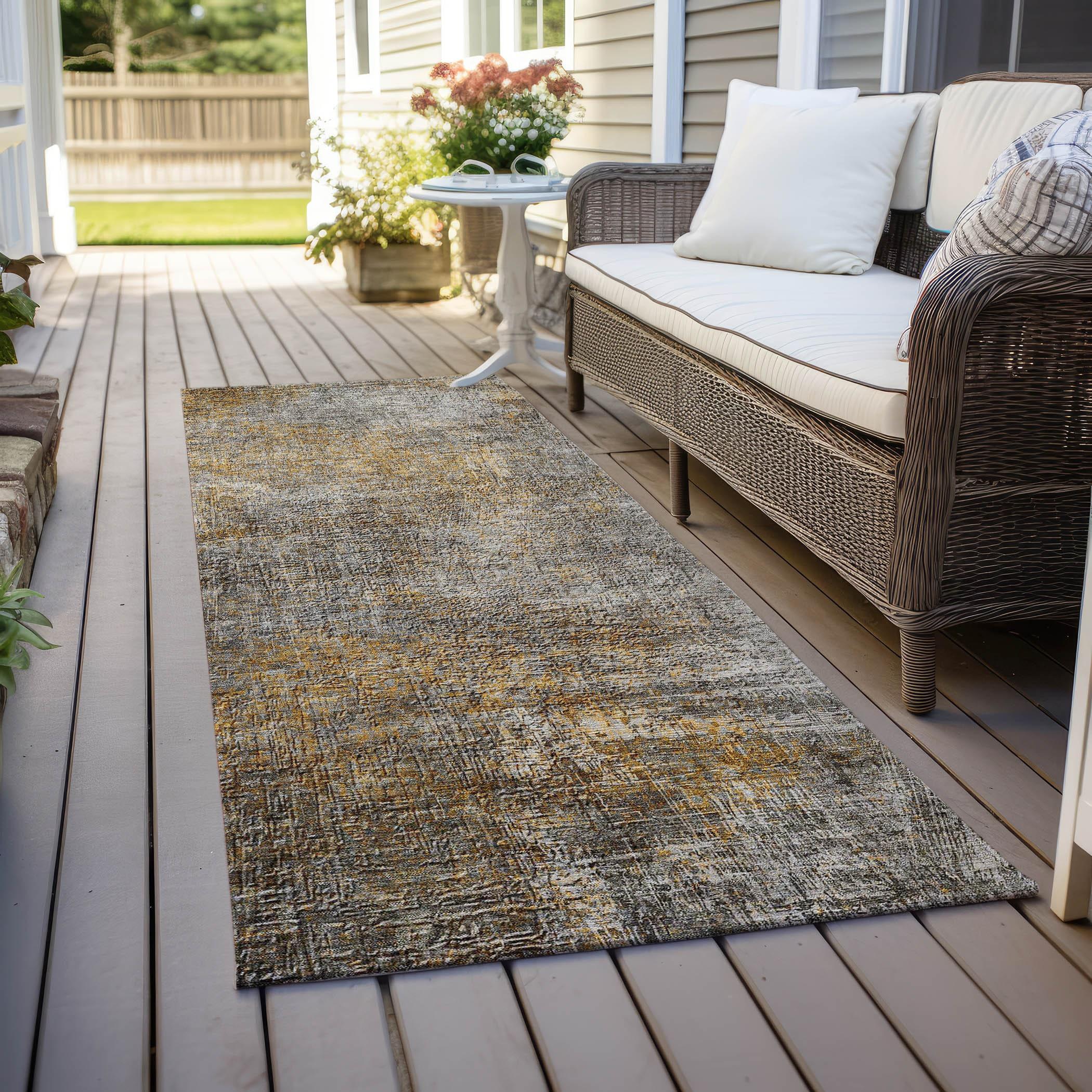 Gray and Gold Flat Woven Synthetic Runner Rug