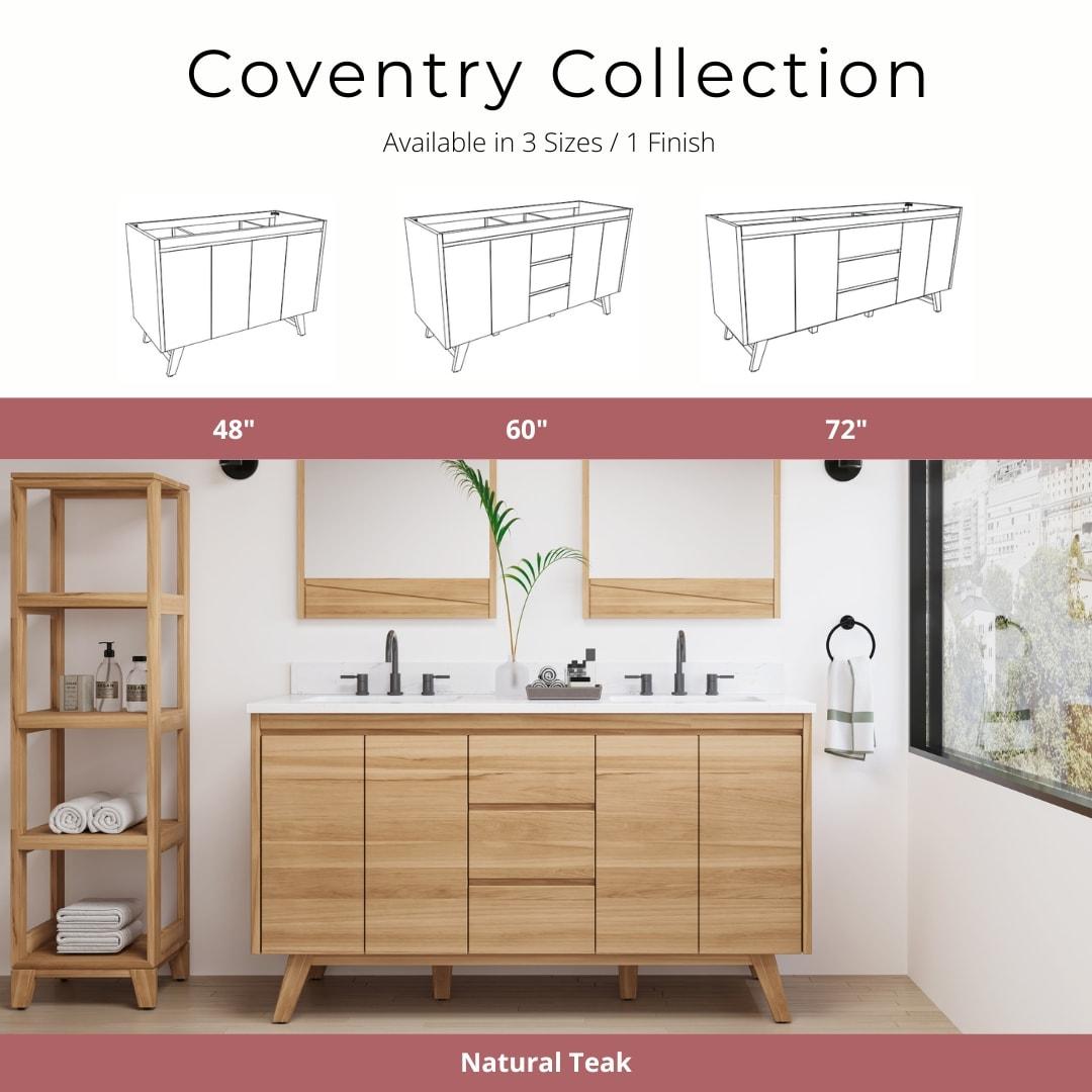 Coventry 49 in. Single Sink Bath Vanity in Natural Teak with Cala White Engineered Stone Top