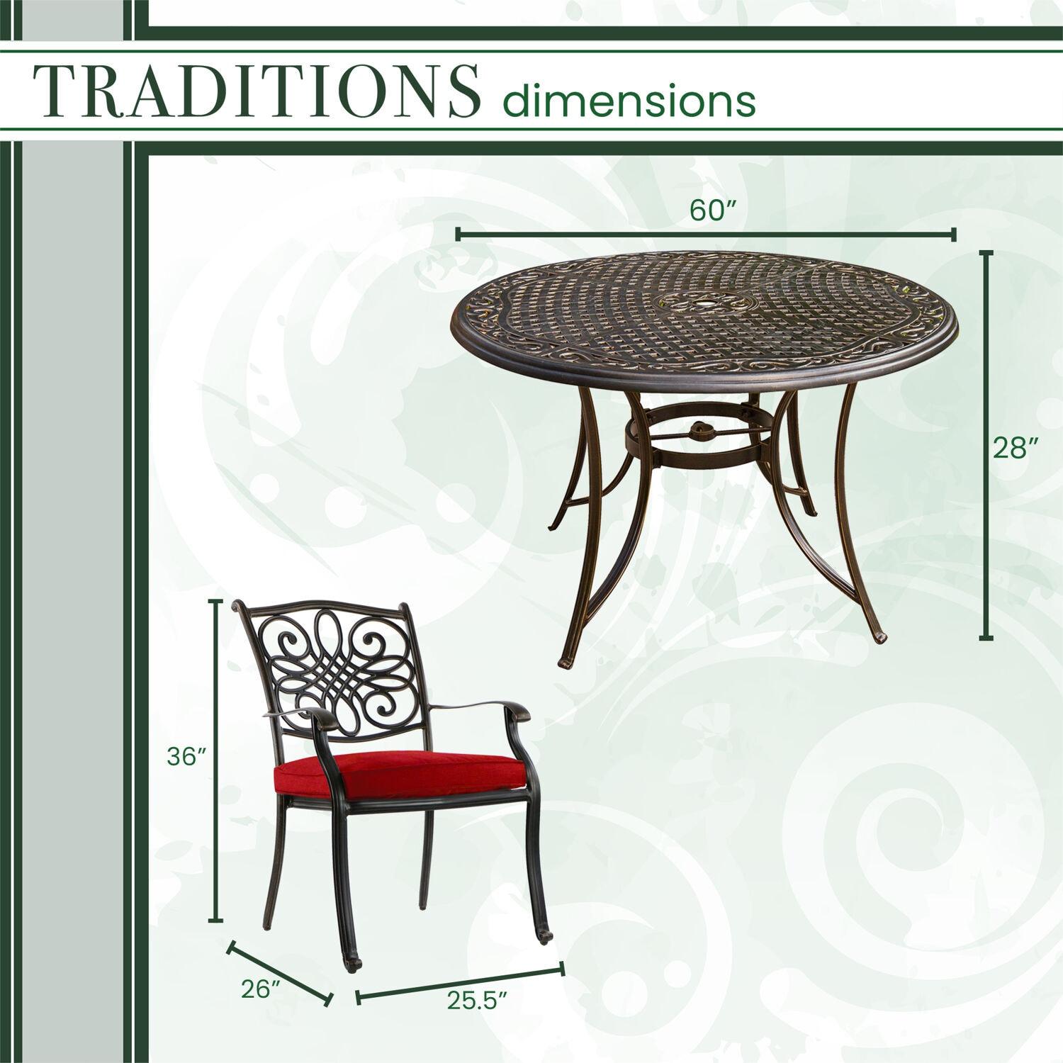 Hanover Traditions 7-Piece Dining Set in Red with Six Dining Chairs and a 60 In. Cast-top Table