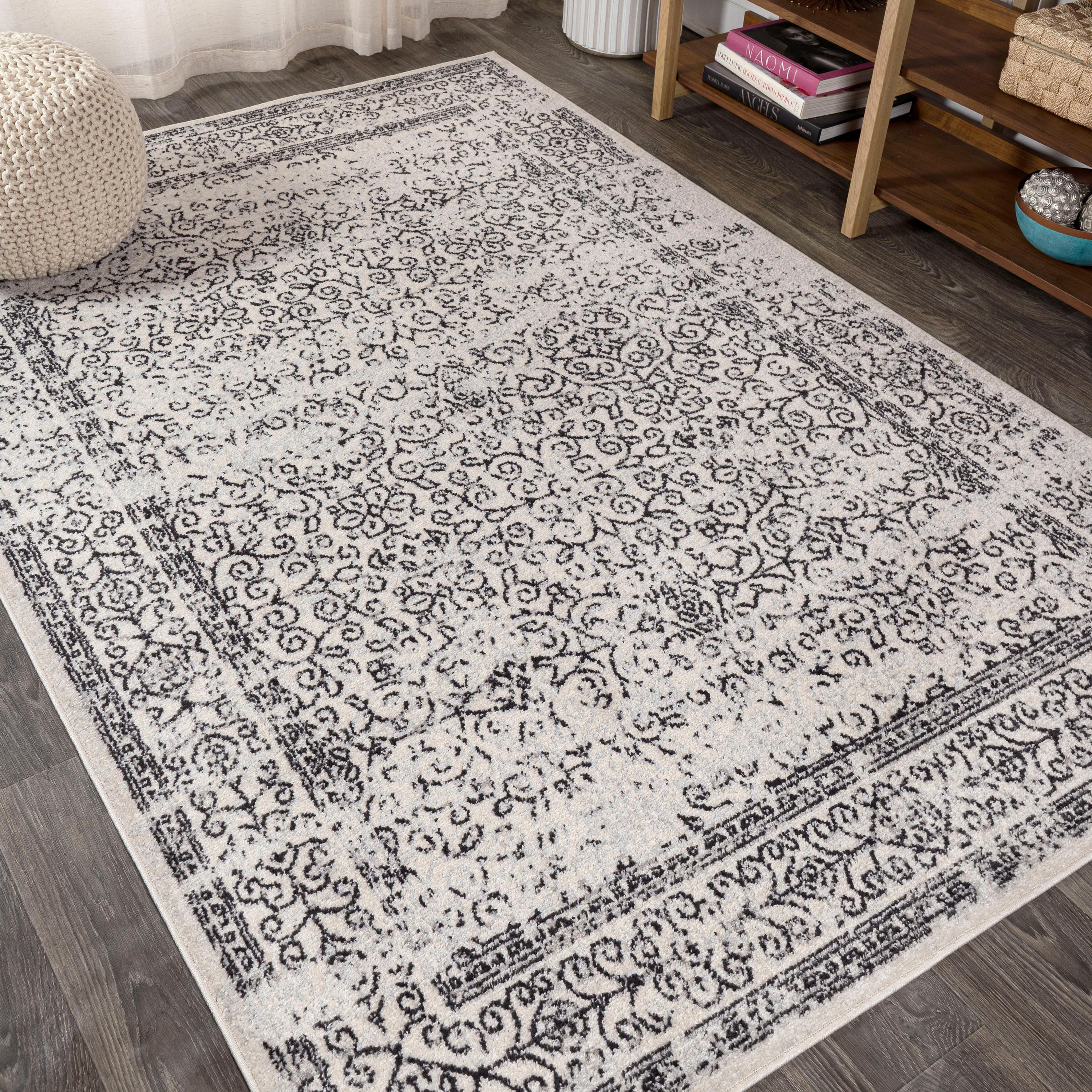 4'x6' Ferro Filigree Charcoal Black and White Area Rug, Gray/Black - JONATHAN Y