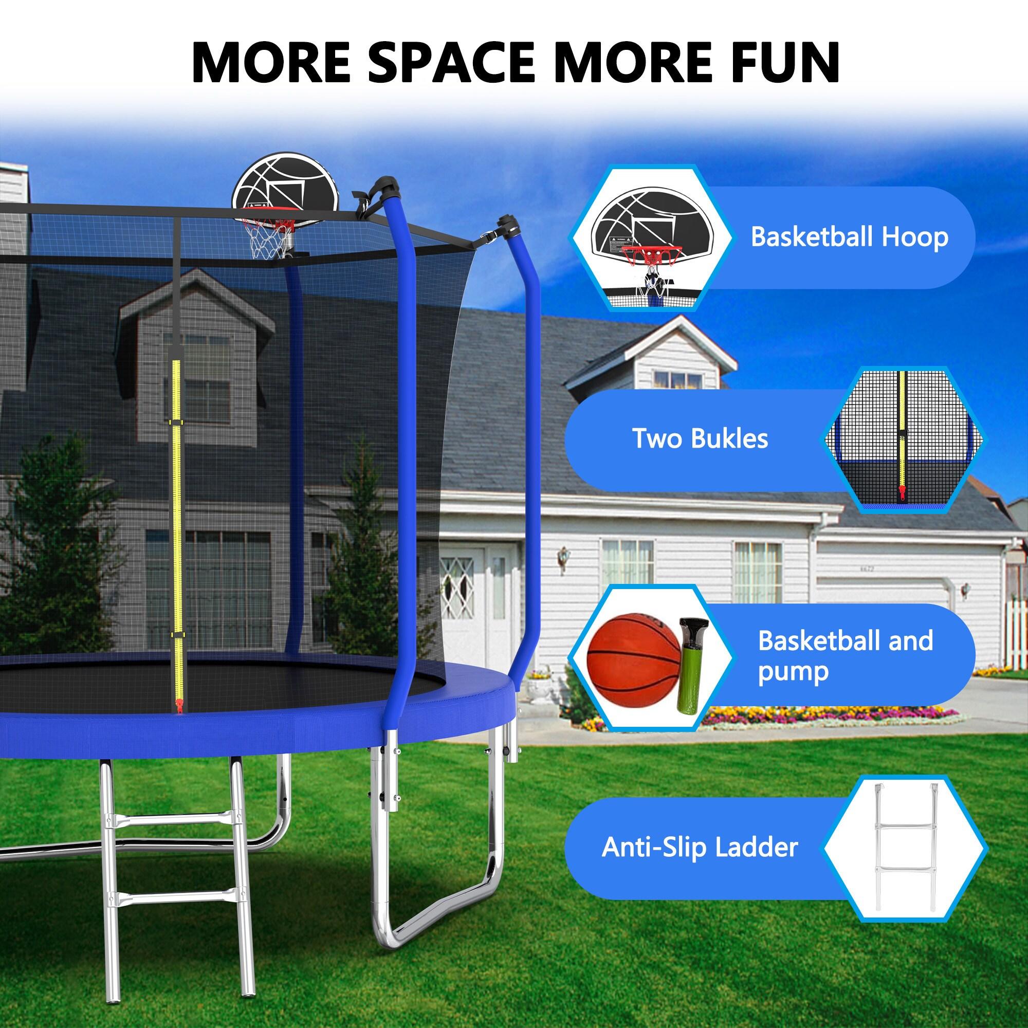 wendeway 10FT Trampoline With Basketball Hoop,  ASTM Approved Reinforced Type Outdoor Trampoline With Enclosure Net