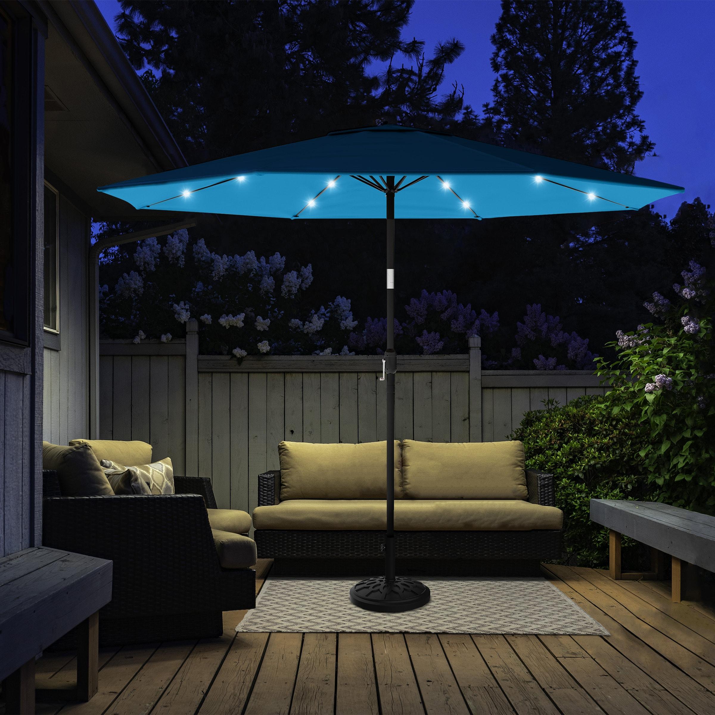 Pure Garden 10' Octagon Outdoor Patio Market Umbrella: Solar LED, Water-Resistant, Steel Frame