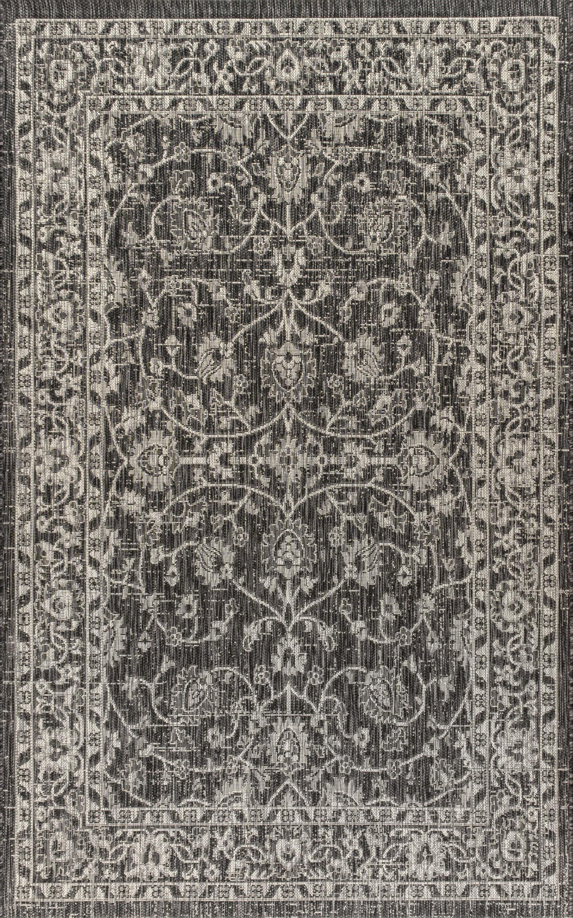 4'x6' Palazzo Vine and Border Textured Weave Indoor/Outdoor Area Rug, Black/Gray - JONATHAN Y