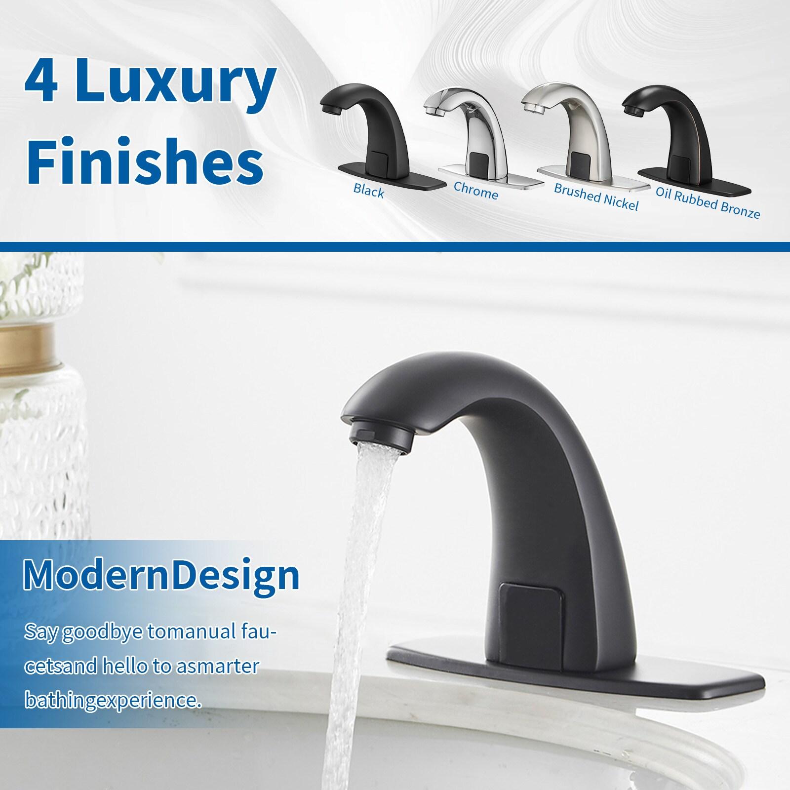 BWE DC Powered Commercial Touchless Single Hole Bathroom Faucet With Deck Plate & Pop Up Drain
