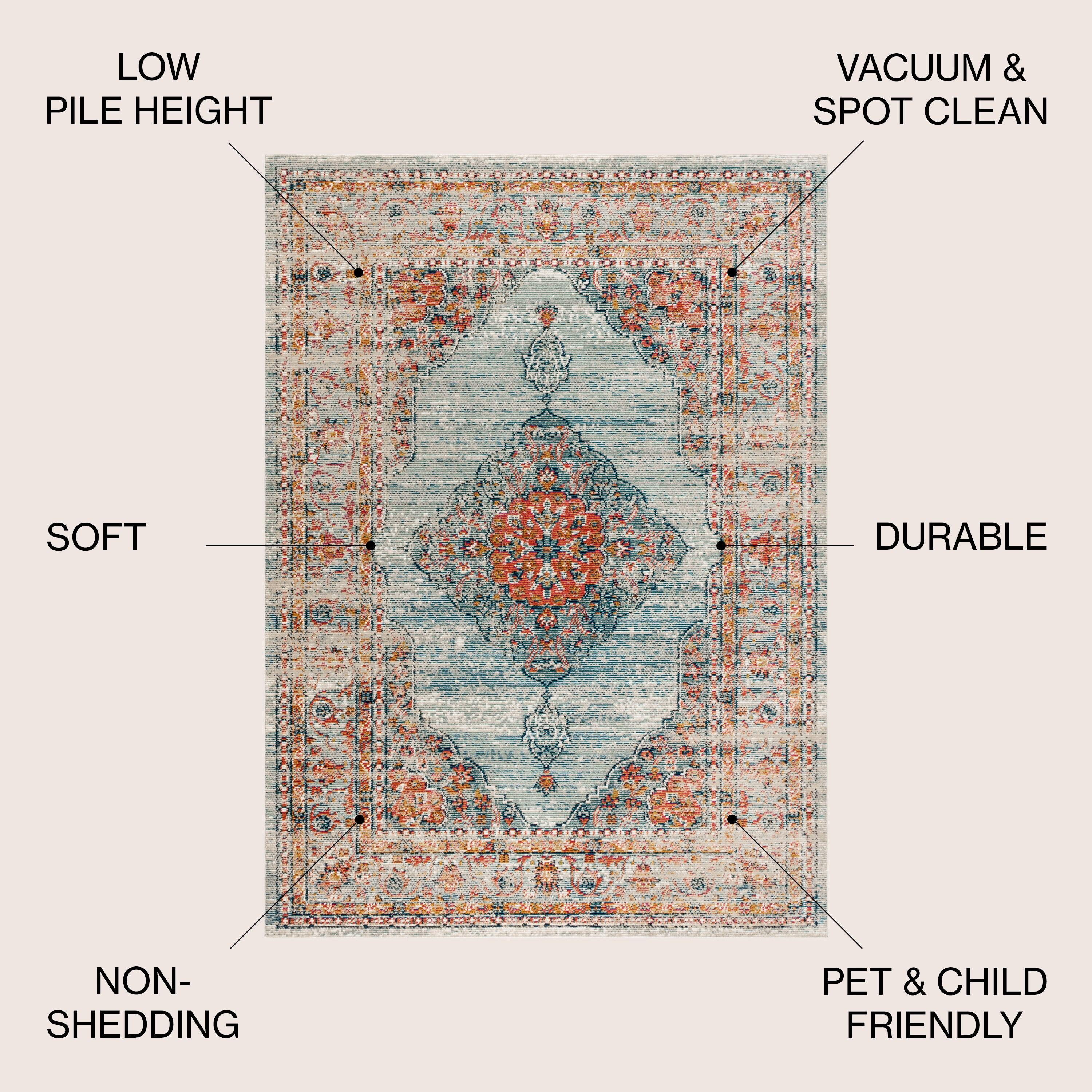 4'x6' Cadiz Vintage Medallion Area Rug, Coral/Turquoise - JONATHAN Y
