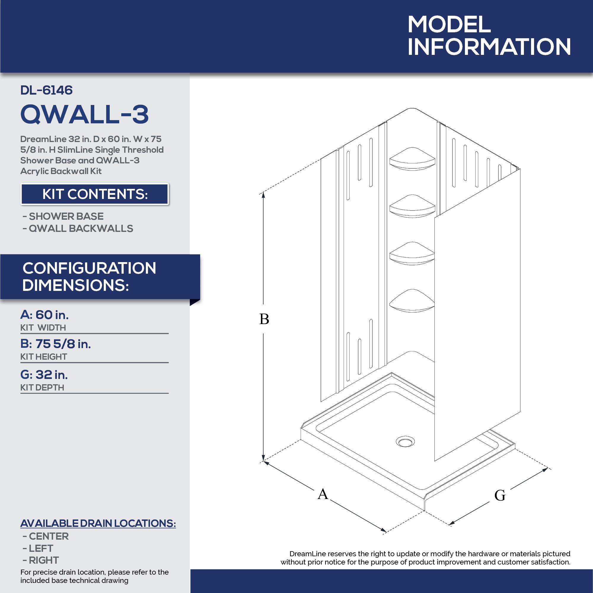 Qwall 60" W x 32" D x 75.63" H Framed Rectangle Shower Stall with Base Included