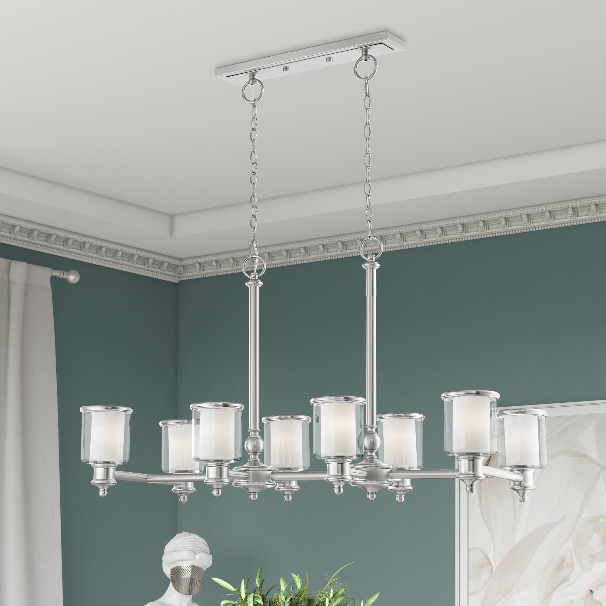 Livex Lighting 40208-91 Transitional Eight Light Linear Chandelier from Middlebush Collection in Pwt, Nckl, B/S, Slvr. Finish, 41.75 inches, 24.50x41.75x20.00, Brushed Nickel