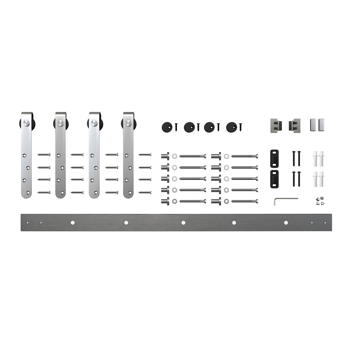 American Pro Decor Solid Steel Mini Sliding Rolling Barn Door Hardware Kit for Double Wood Doors (2-Piece)