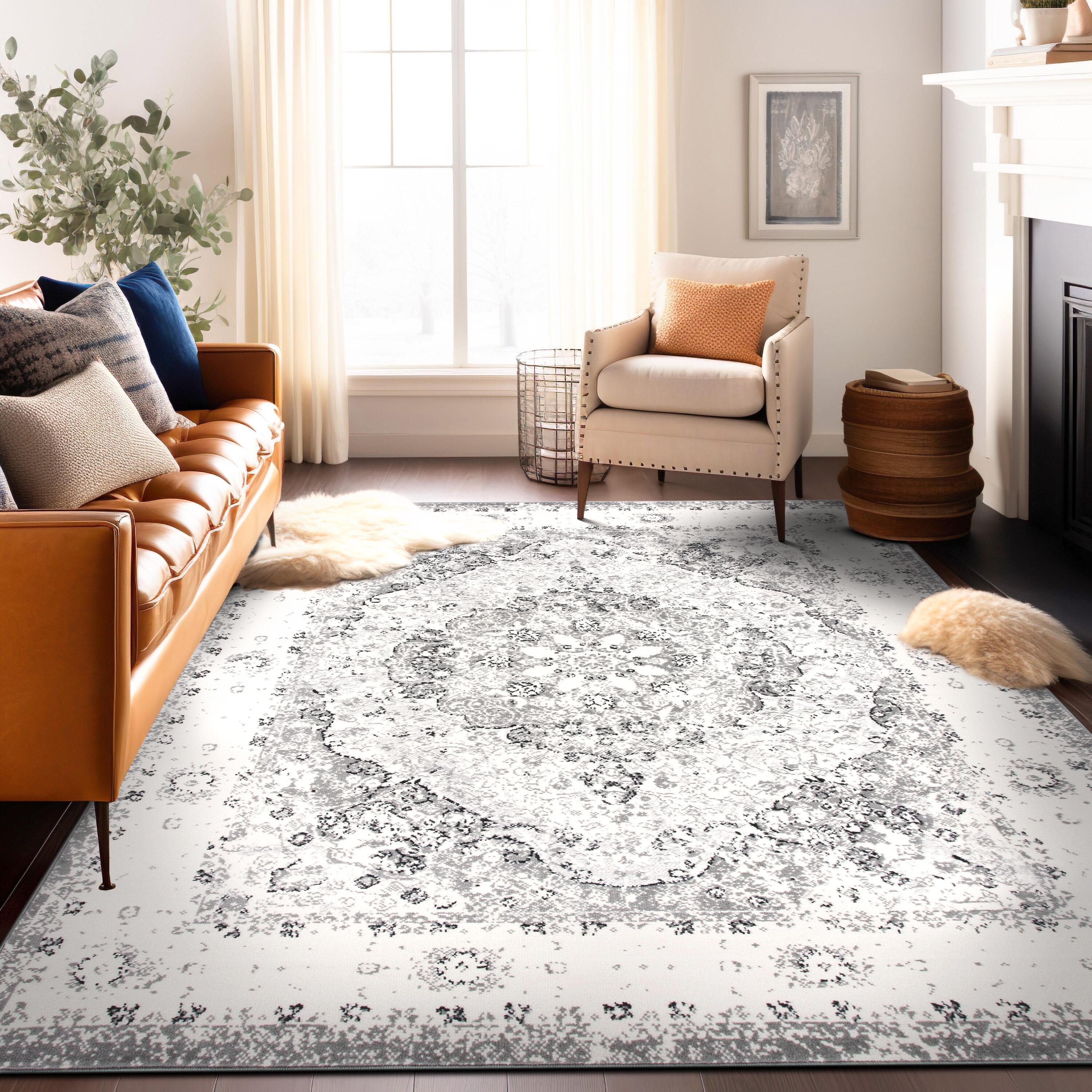 World Rug Gallery Vintage Oriental Distressed Medallion Grey 5' x 7' Indoor Area Rug