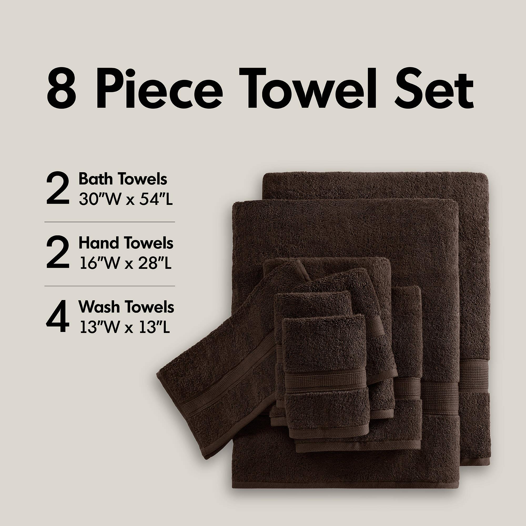 8pc Cotton Bath Towel Set Brown: Madison Park, Heavyweight Terry, OEKO-TEX Certified