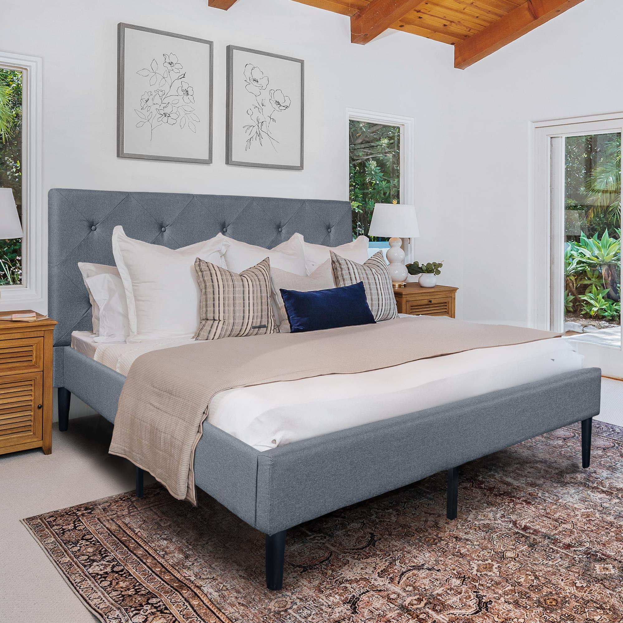 Camden Isle Monticello Platform Bed | Diamond Tufted Headboard | Queen, Gray