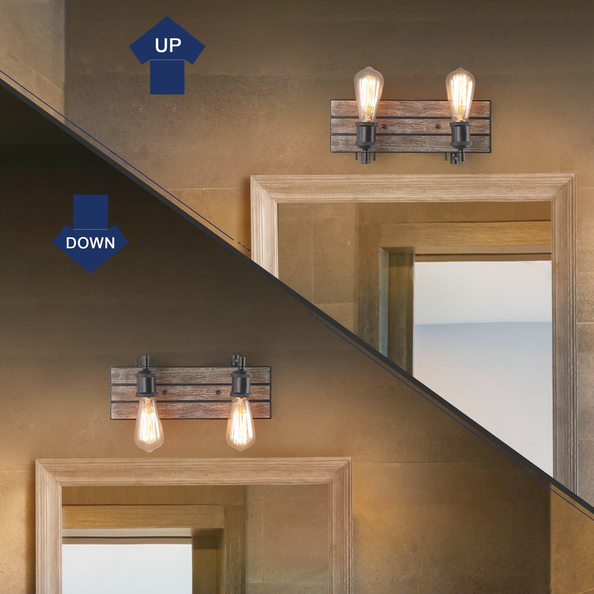 LNC 2-Light Vanity Lights Rustic Wall Sconces Wood Indoor Wall Lights
