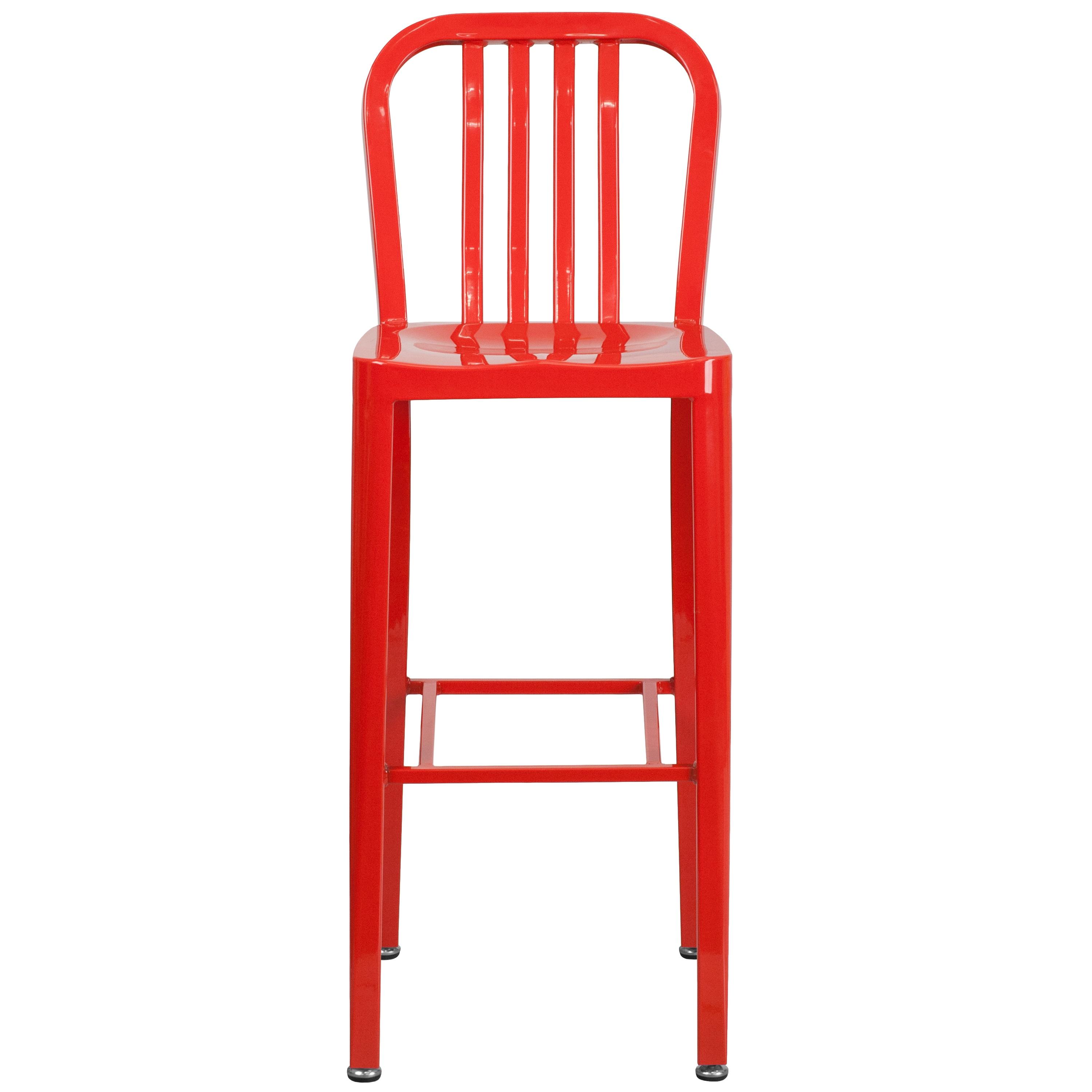 Flash Furniture Commercial Grade 30" High Red Metal Indoor-Outdoor Barstool with Vertical Slat Back