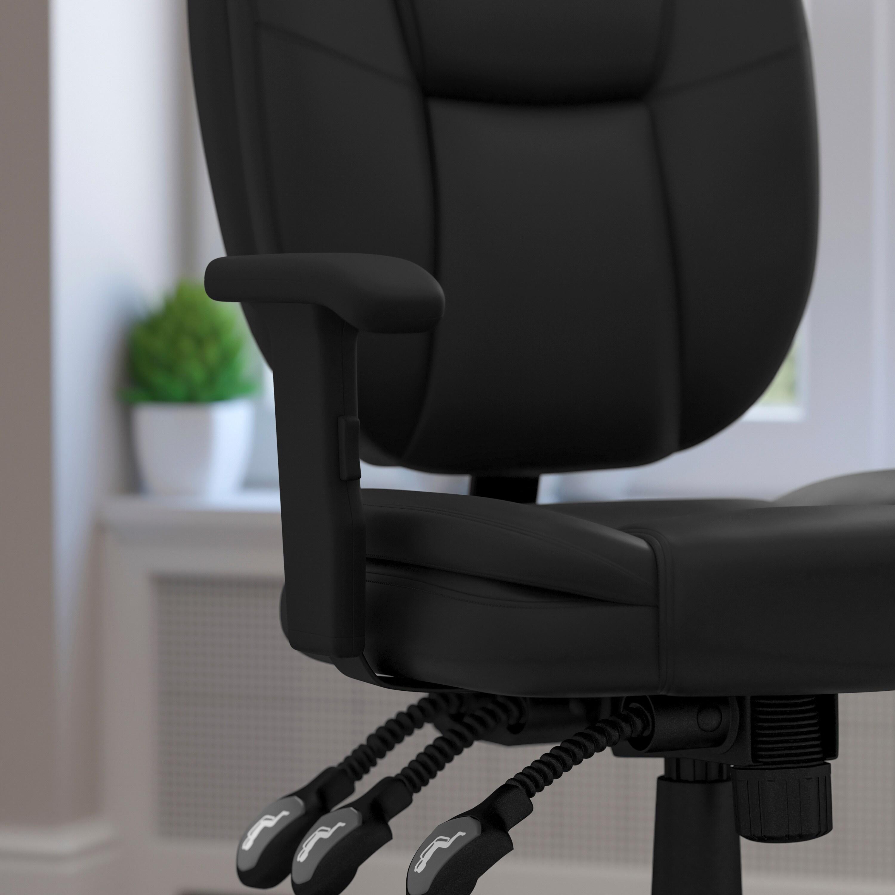 Flash Furniture Mid-Back Black LeatherSoft Multifunction Swivel Ergonomic Task Office Chair with Pillow Top Cushioning and Arms