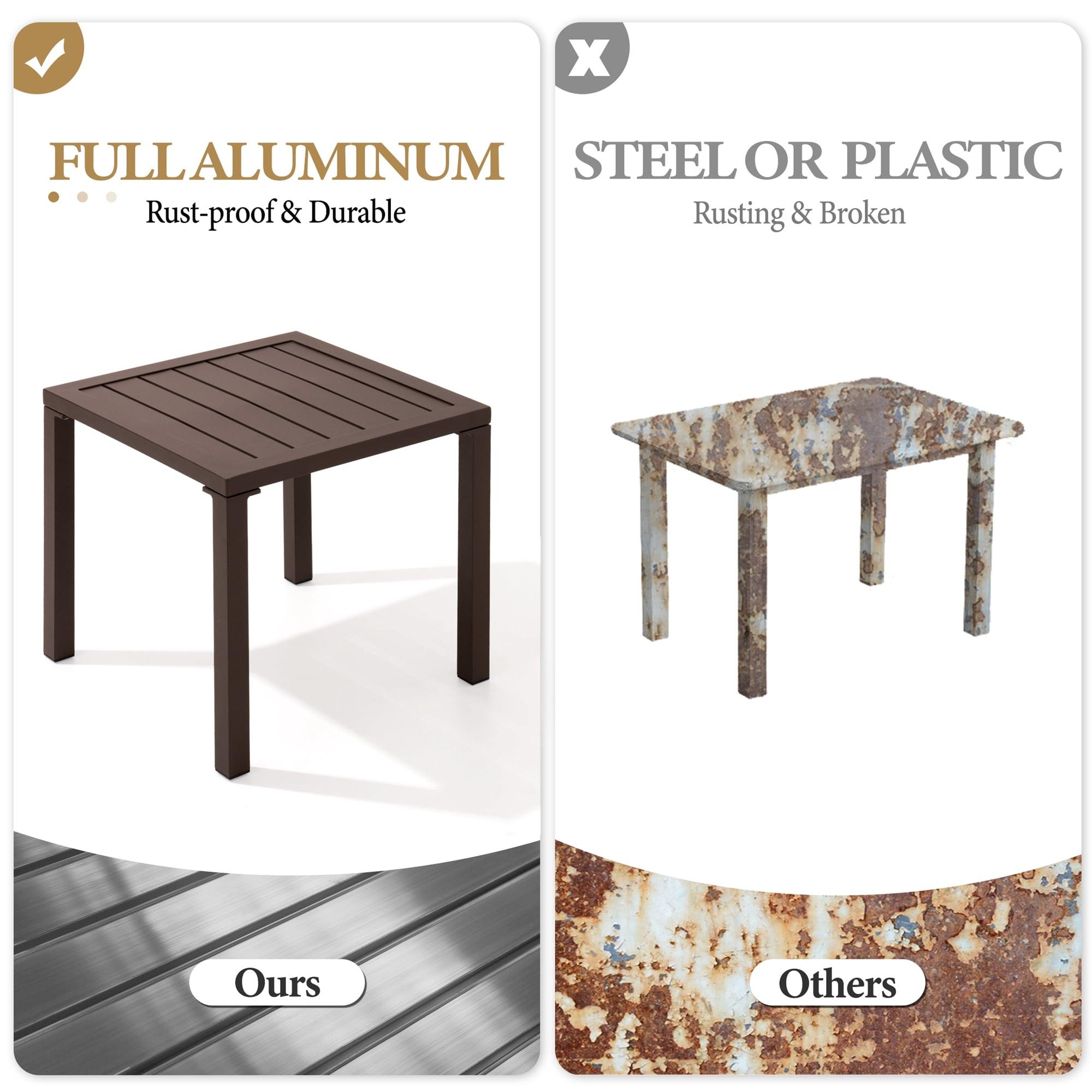 Crestlive Products Outdoor End Table Aluminum Square Patio Side Table - 15.7" L x 15.7" W x 15.9" H 1-Piece, Brown