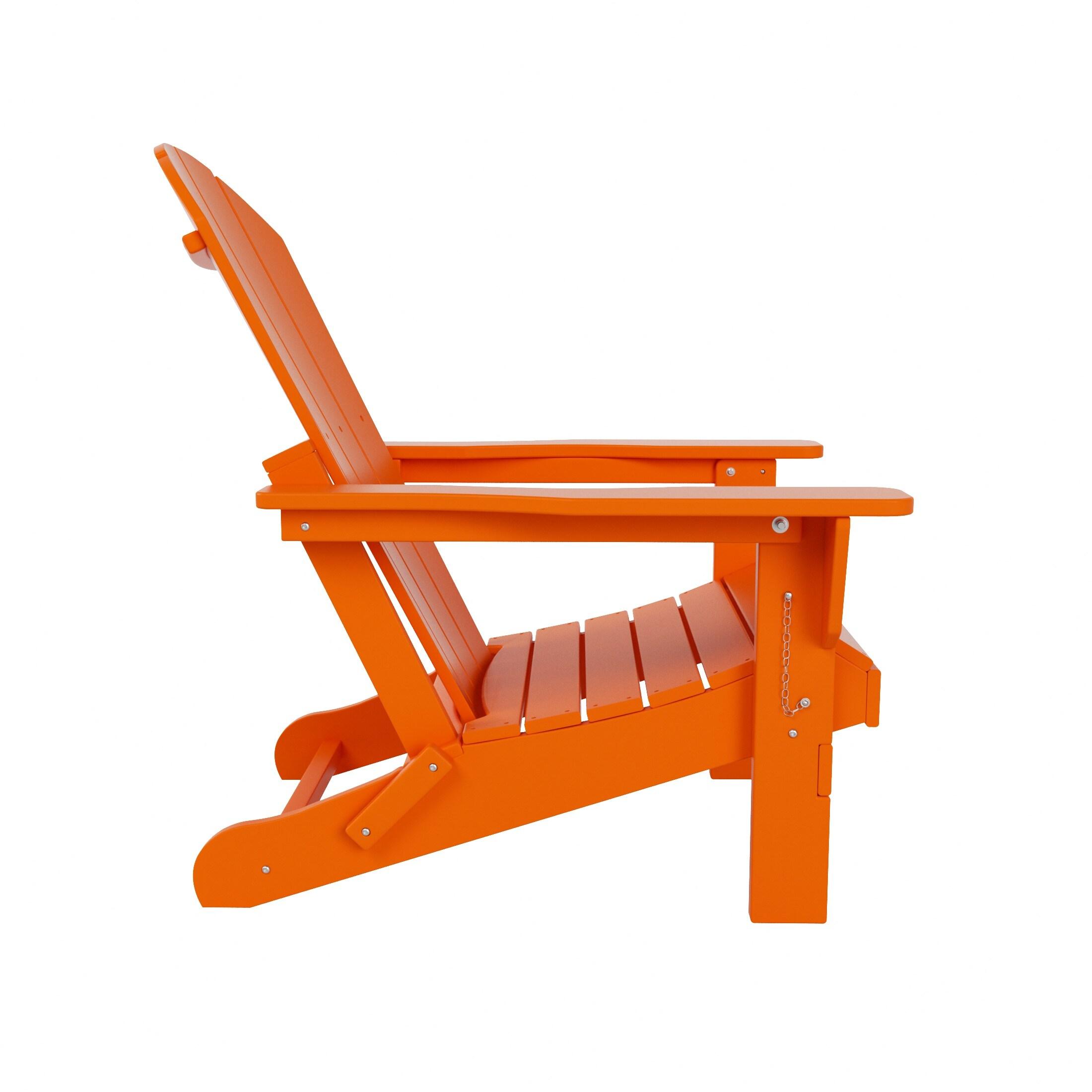 Polytrends  Laguna All Weather Poly Outdoor Patio Adirondack Chair Set - with Ottoman and Side Table (3-Piece) Orange