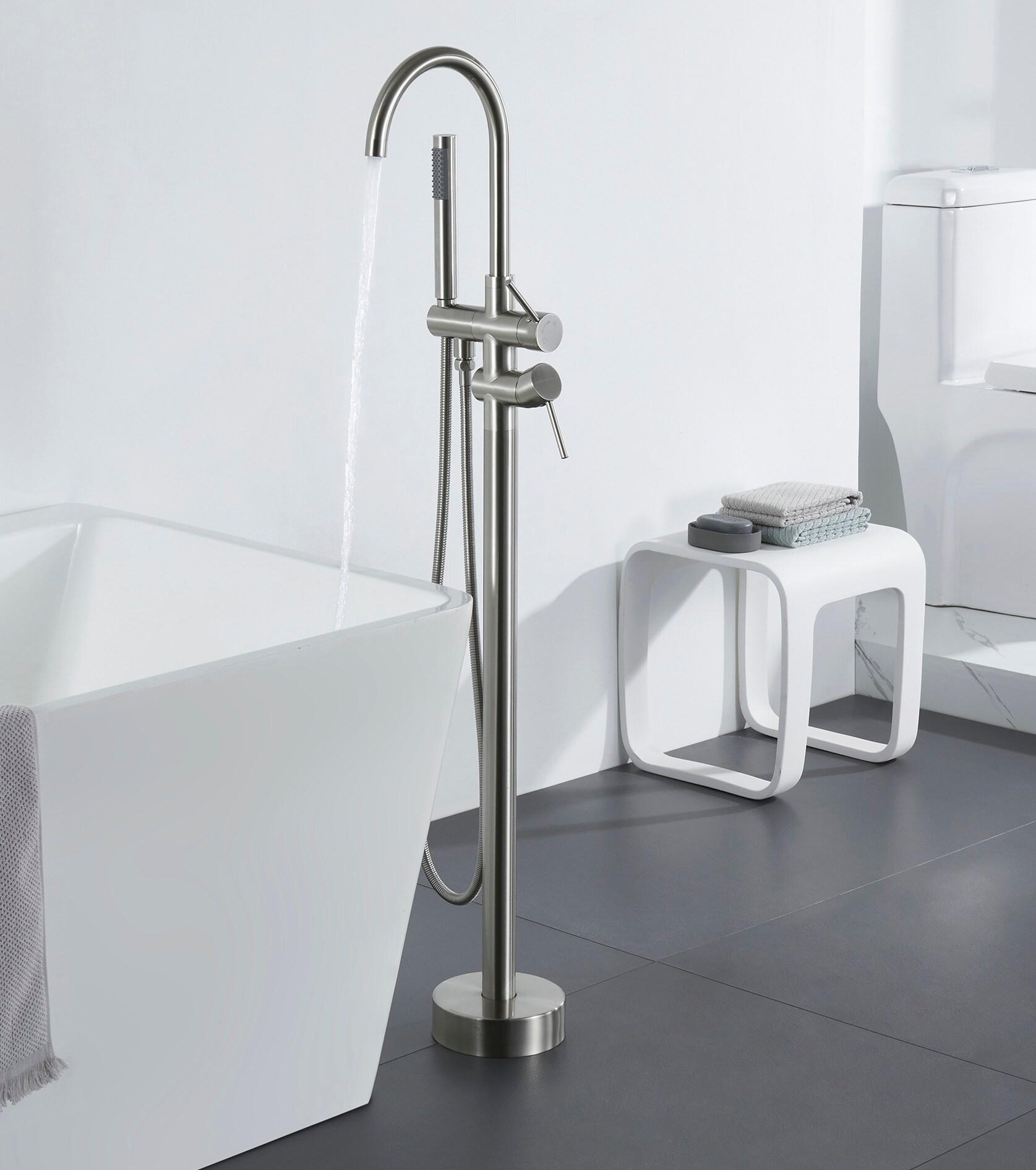 Double Handle Floor Mounted Freestanding Tub Filler With Handshower