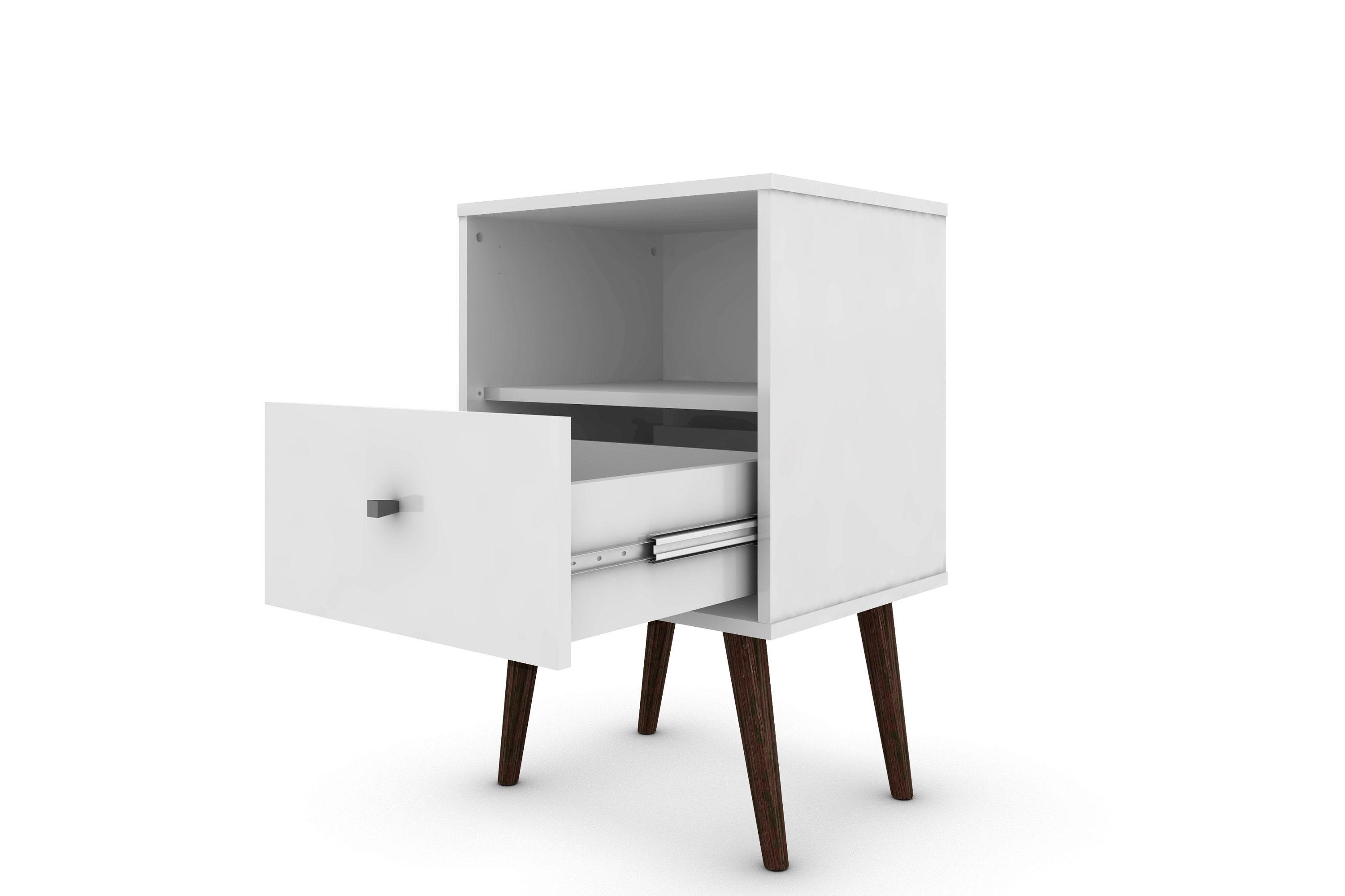 Liberty 1.0 Mid Century Modern Nightstand White - Manhattan Comfort: Bedside Table with Storage & Shelving