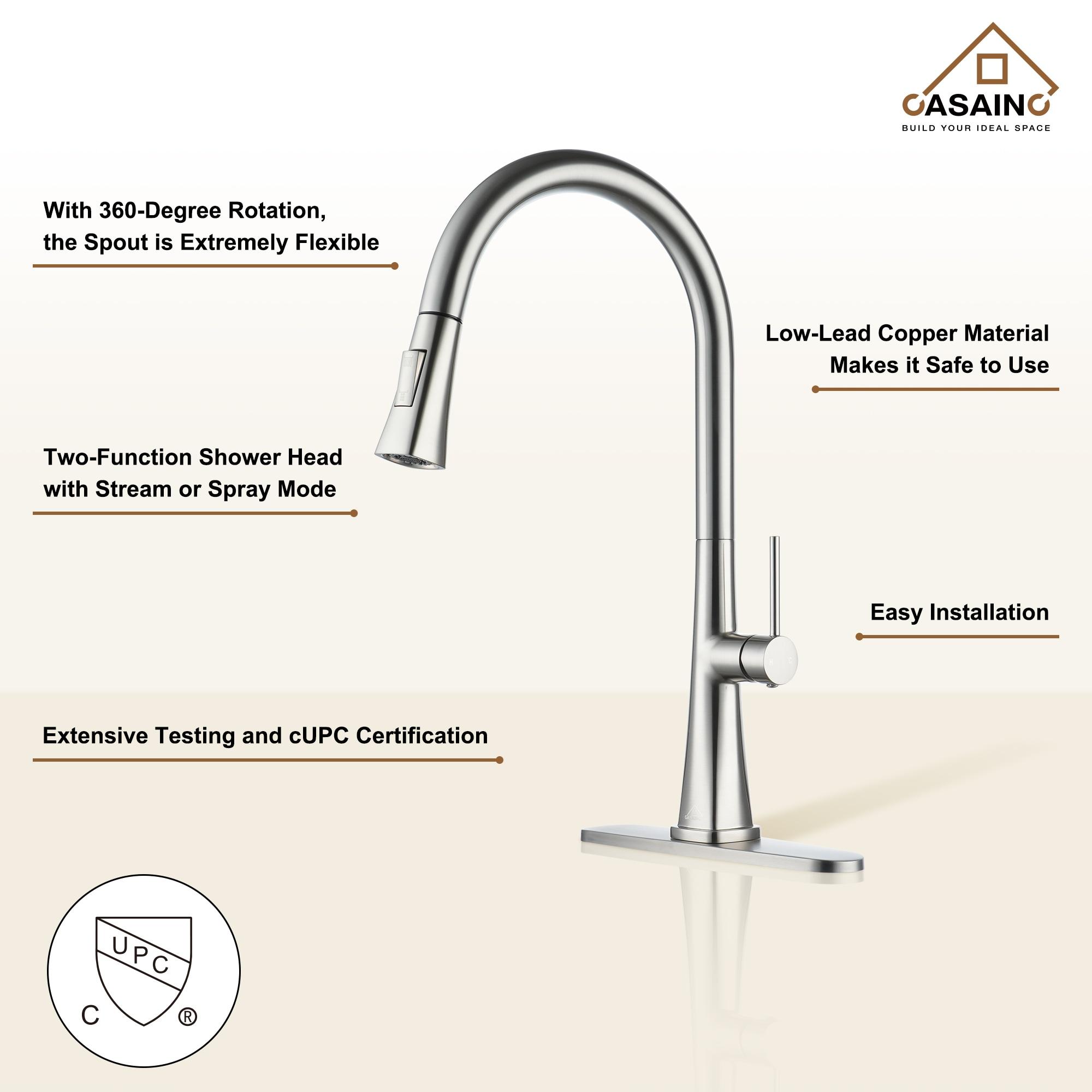 CASAINC 1.8 GPM Single-Handle Pull-Down Kitchen Faucet Single Hole Faucet