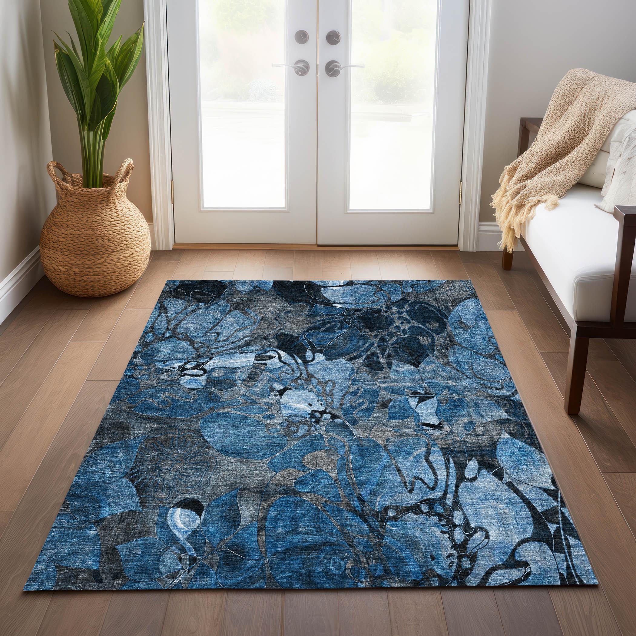 Addison Rugs Chantille Indoor/Outdoor Transitional Floral Blue Washable Rectangle Rug, 8' x 10'