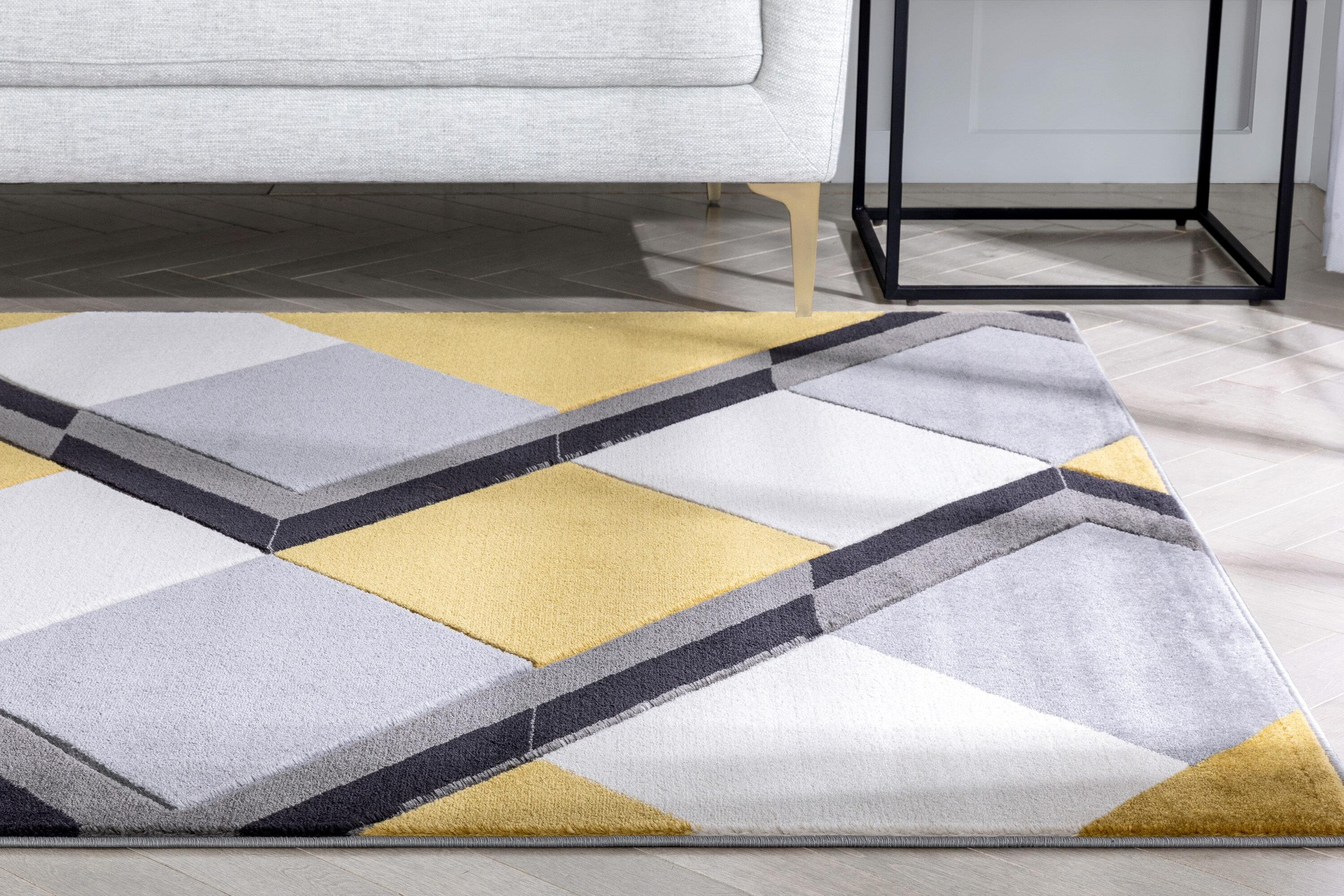 Markovich Gold Modern Geometric Stripes 3D Textured Rug
