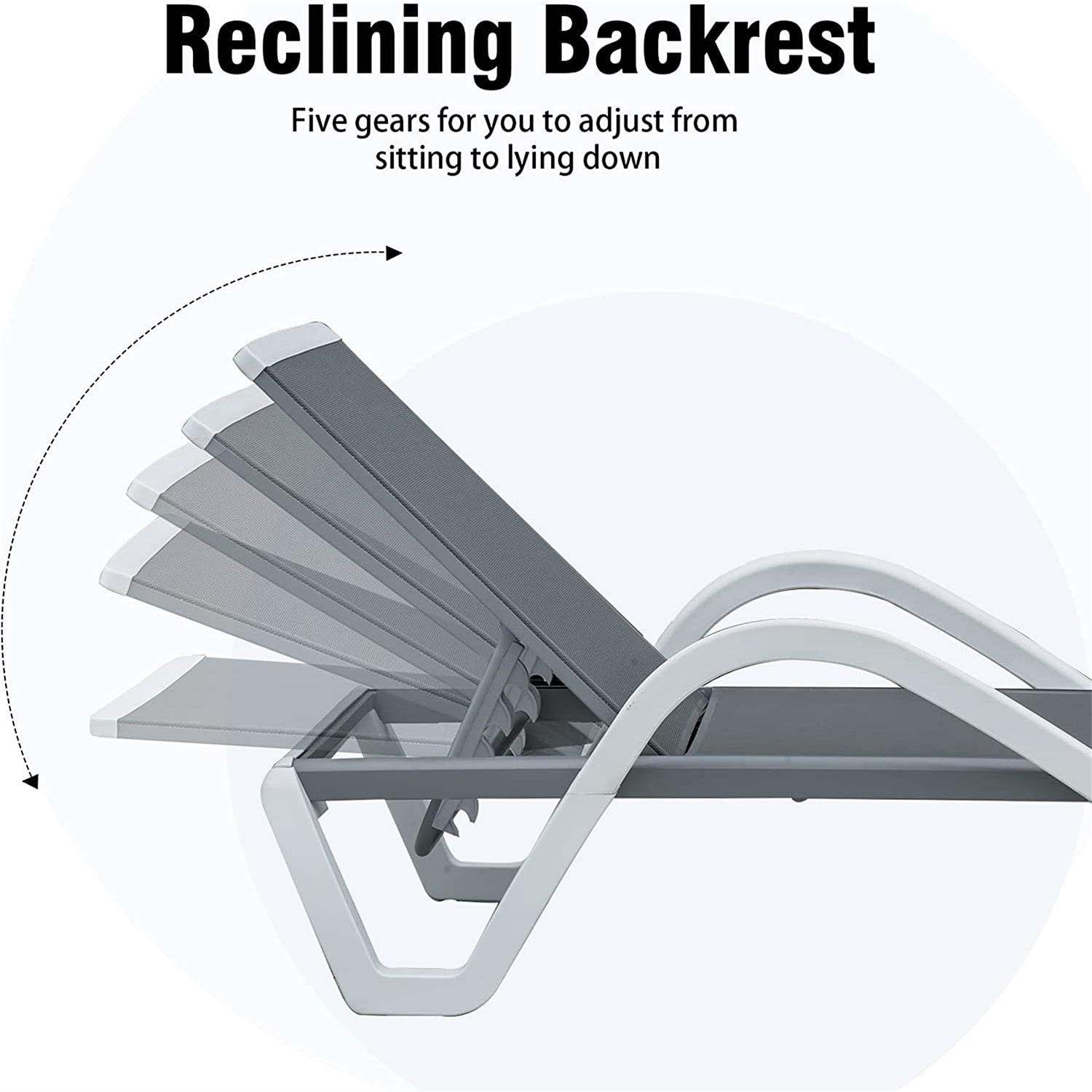 CoSoTower Patio Tumbona Sillones de Piscina de Aluminio Ajustables con Brazo Sillas de Piscina para Todo Clima para Exterior, Piscina, Césped (Gris, 1 Sillón+1 Mesa de Plástico)