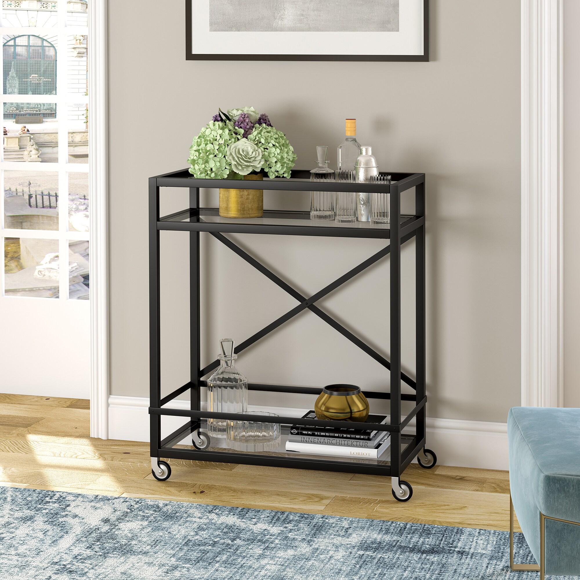 Evelyn&Zoe 30" Blackened Bronze Metal/Glass Bar Cart