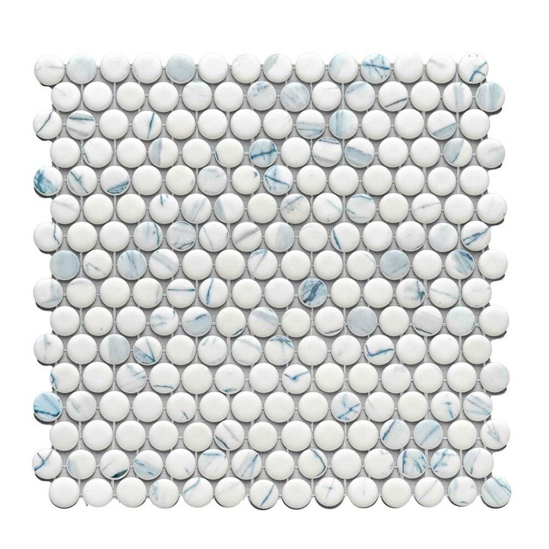 The Tile Life Eterna Penny 12" x 12" Calacatta Blue Glass Floor and Backsplash Wall Tile, 4x4 Sample