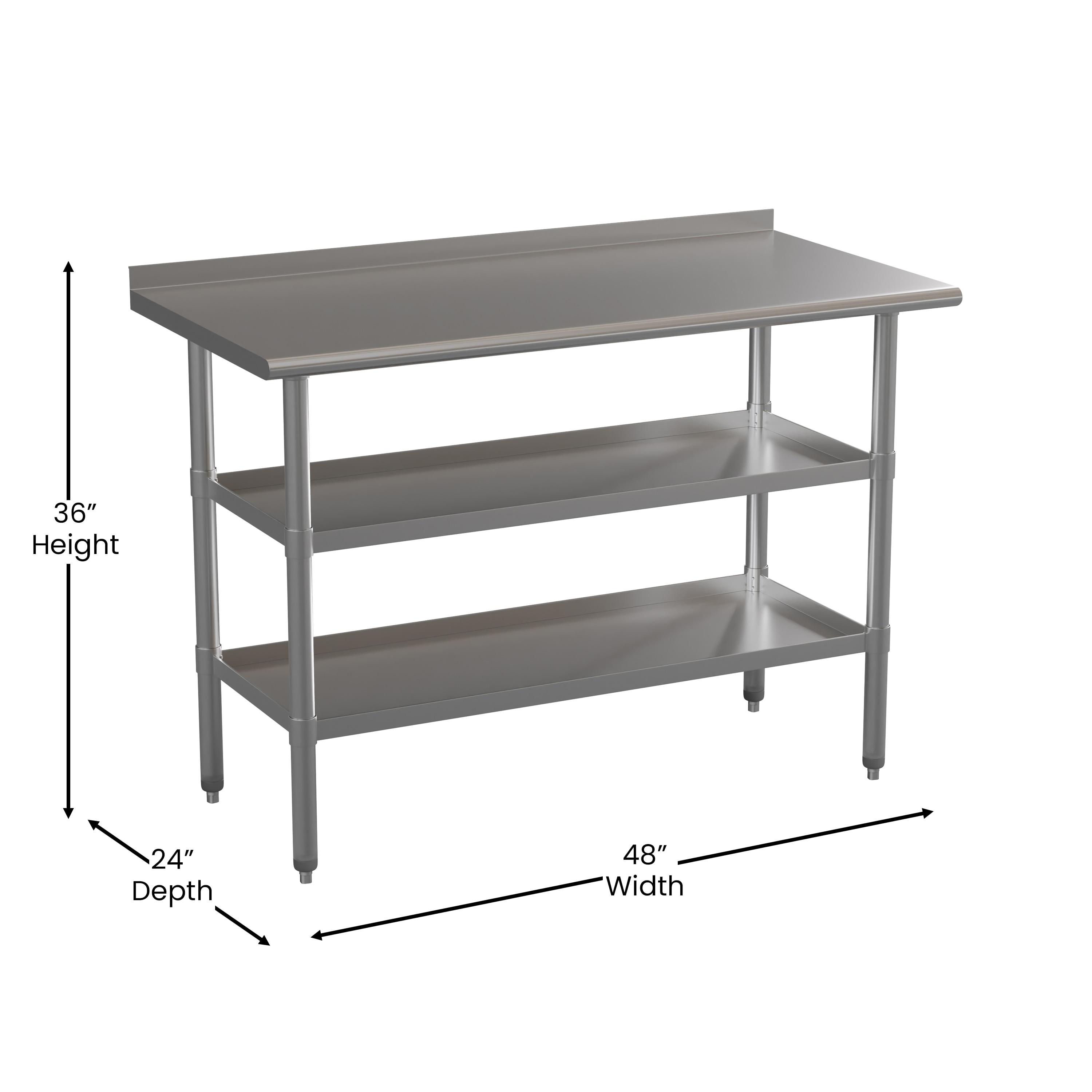 Woodford NSF Stainless Steel 18 Gauge Work Table - Backsplash and 2 Shelves