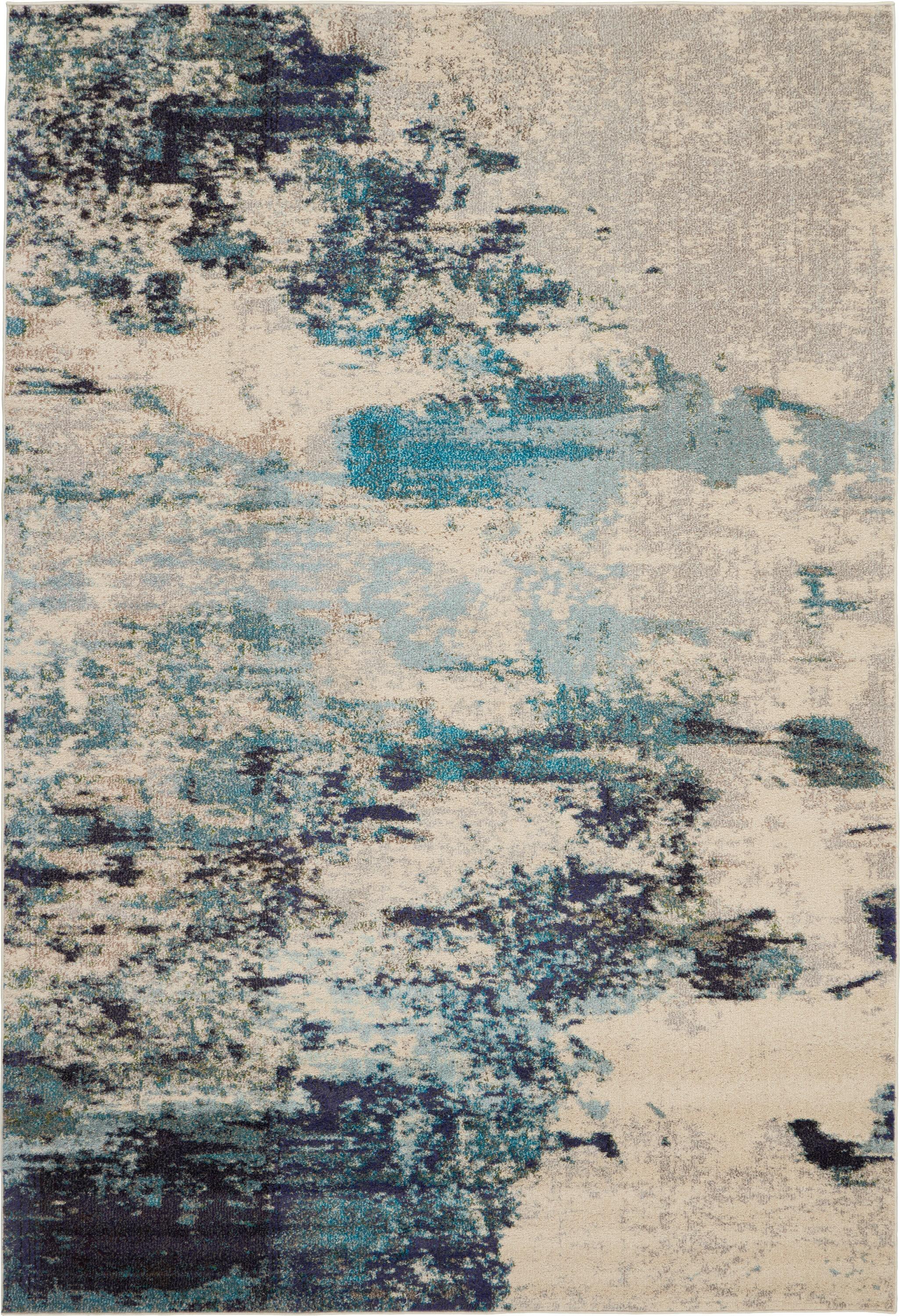 Celestial CES02 Area Rug Colorful Contemporary Abstract By Nourison Ivory Teal Blue 7' x 10'