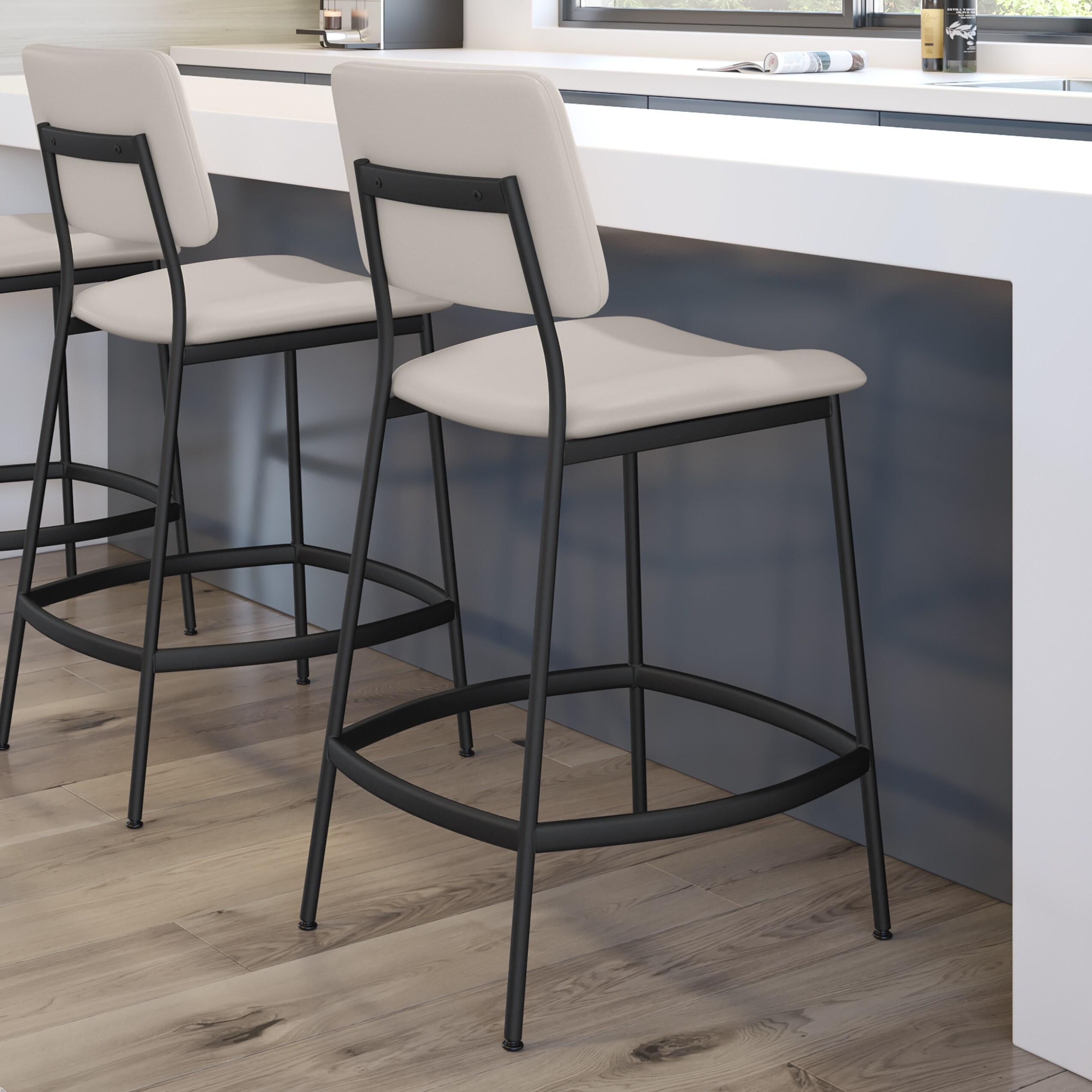 Amisco Sullivan 26 In. Counter Stool - Cream Faux Leather / Black Metal