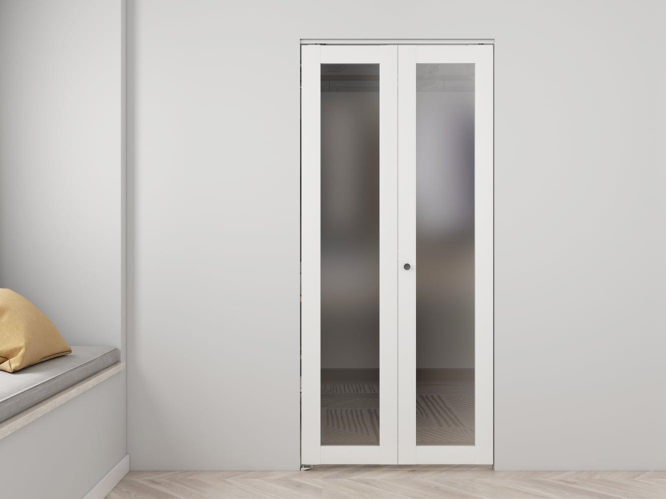 Calhome Full Lite Frosted Glass MDF Bi-Fold Door with Hardware Kit and Door Handle