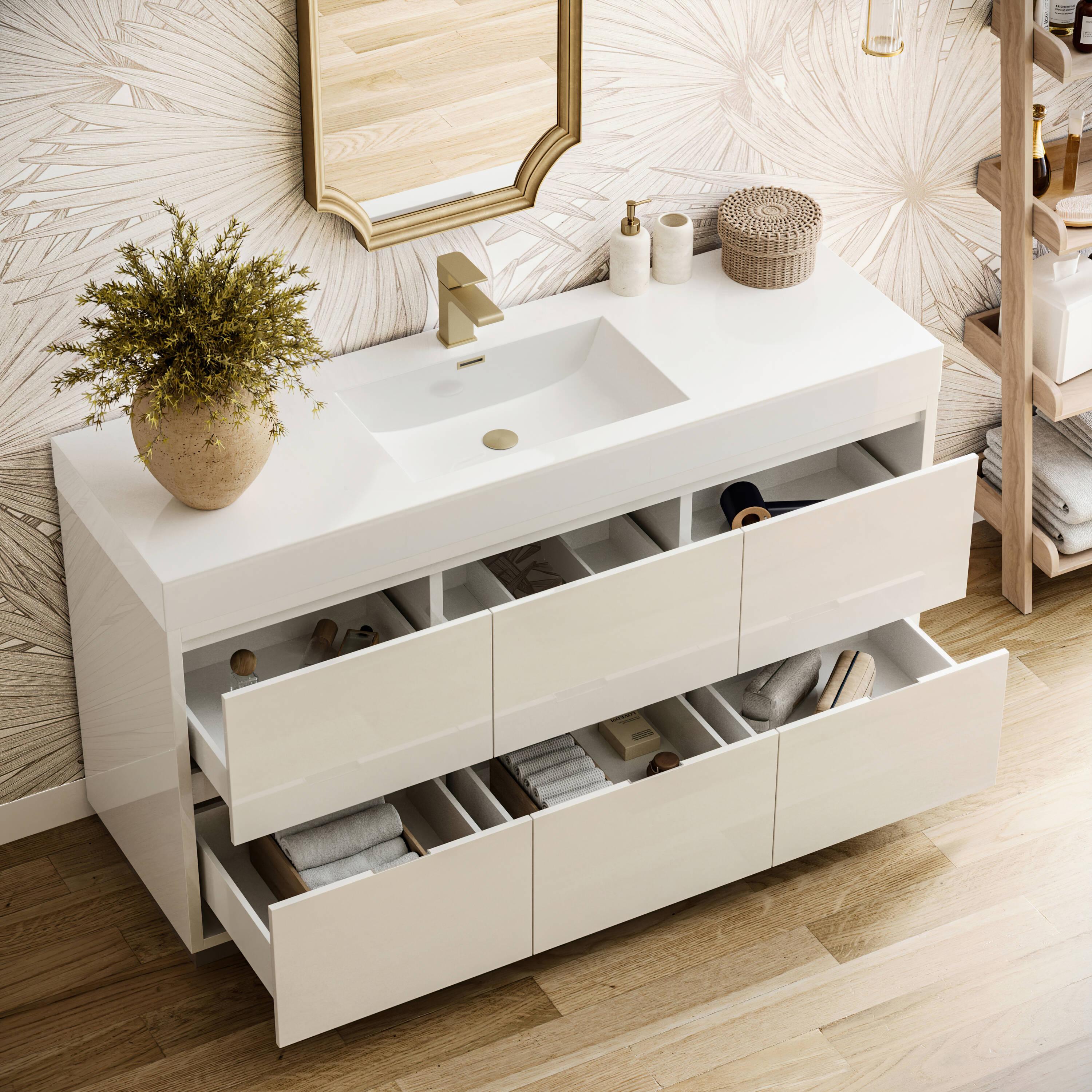 Valencia 60" Freestanding Single Modern Bathroom Vanity with Ingegrated Sink - Faucet Not Included
