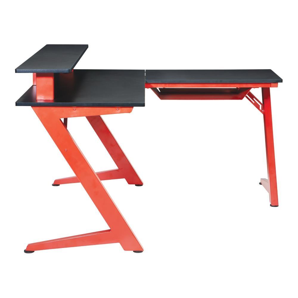 Avatar Battlestation L-Shape Game Desk with Carbon Top and Matte Red Legs