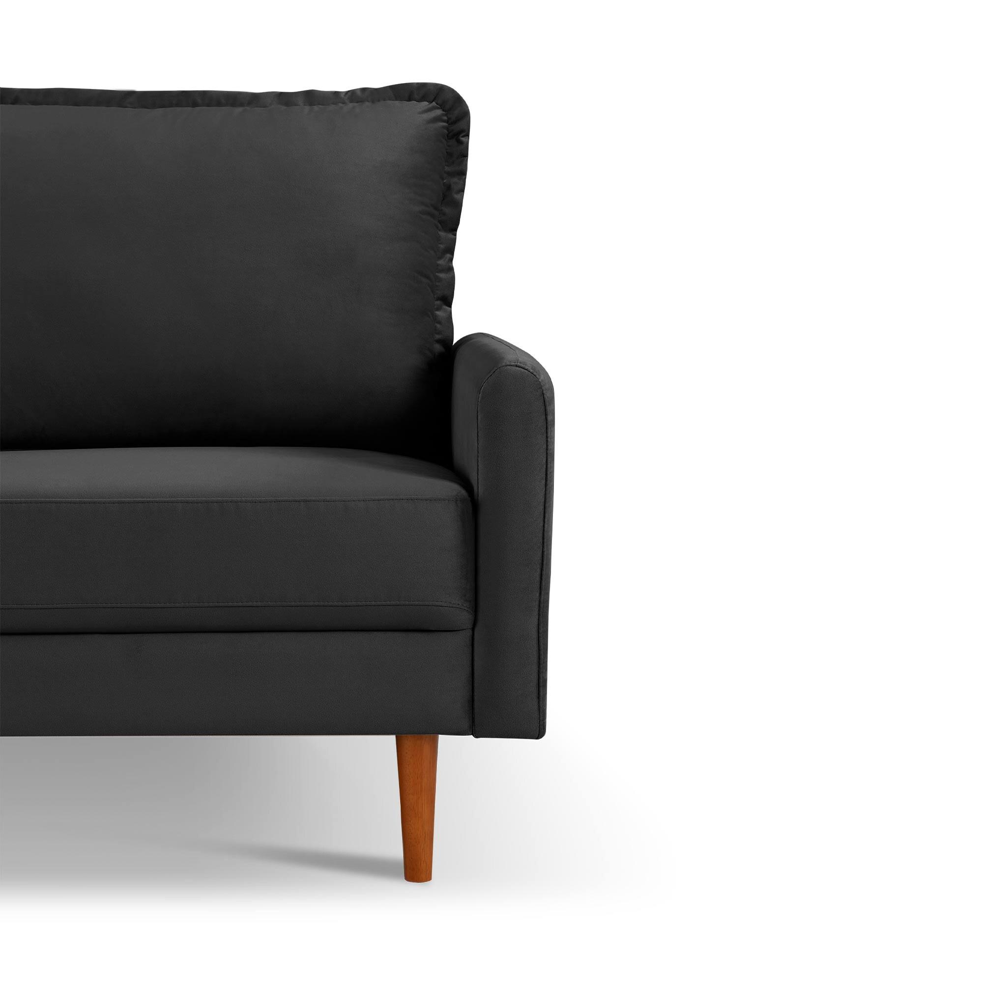 57 Inch Wide Upholstered Two Cushion Loveseat with Cambered Arms in Black Velvet