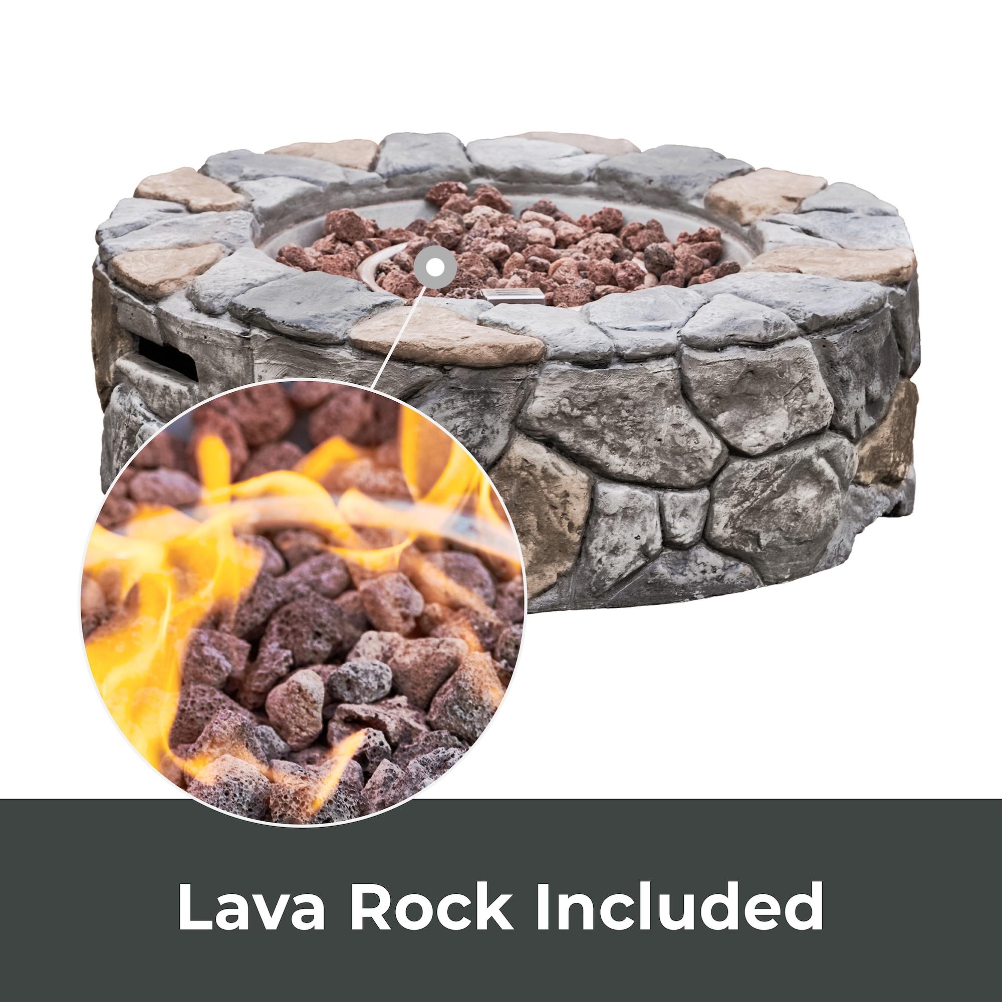 Grayson 28" Outdoor Round Stone Propane Gas Fire Pit - Teamson Home