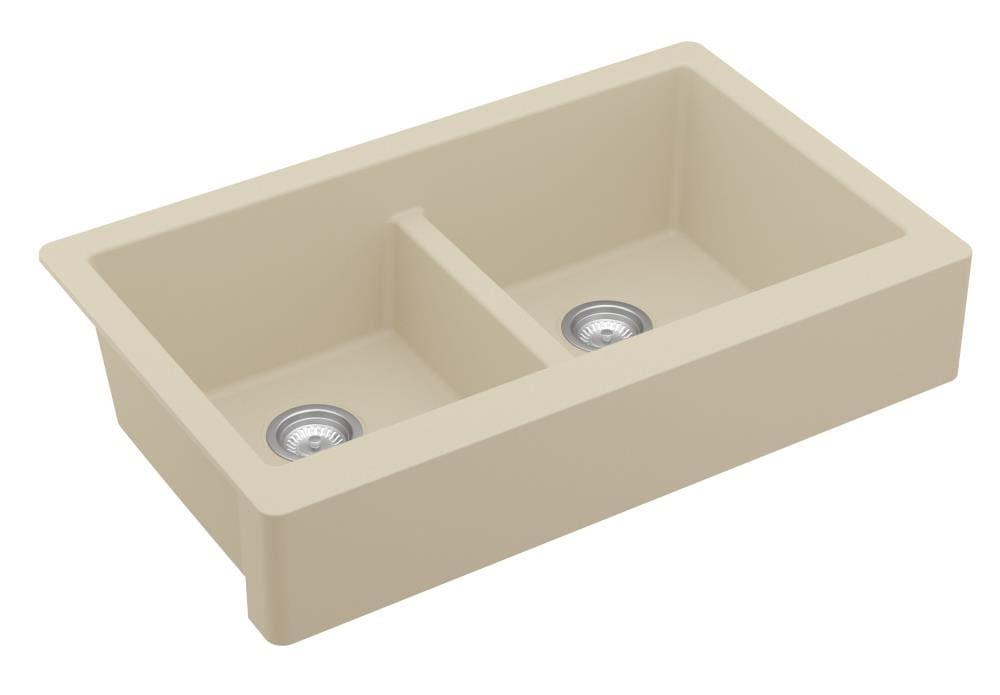 Karran Retrofit Farmhouse Apron Front Quartz Composite 34'' X 21-1/4'' 50/50 Double Bowl Kitchen Sink