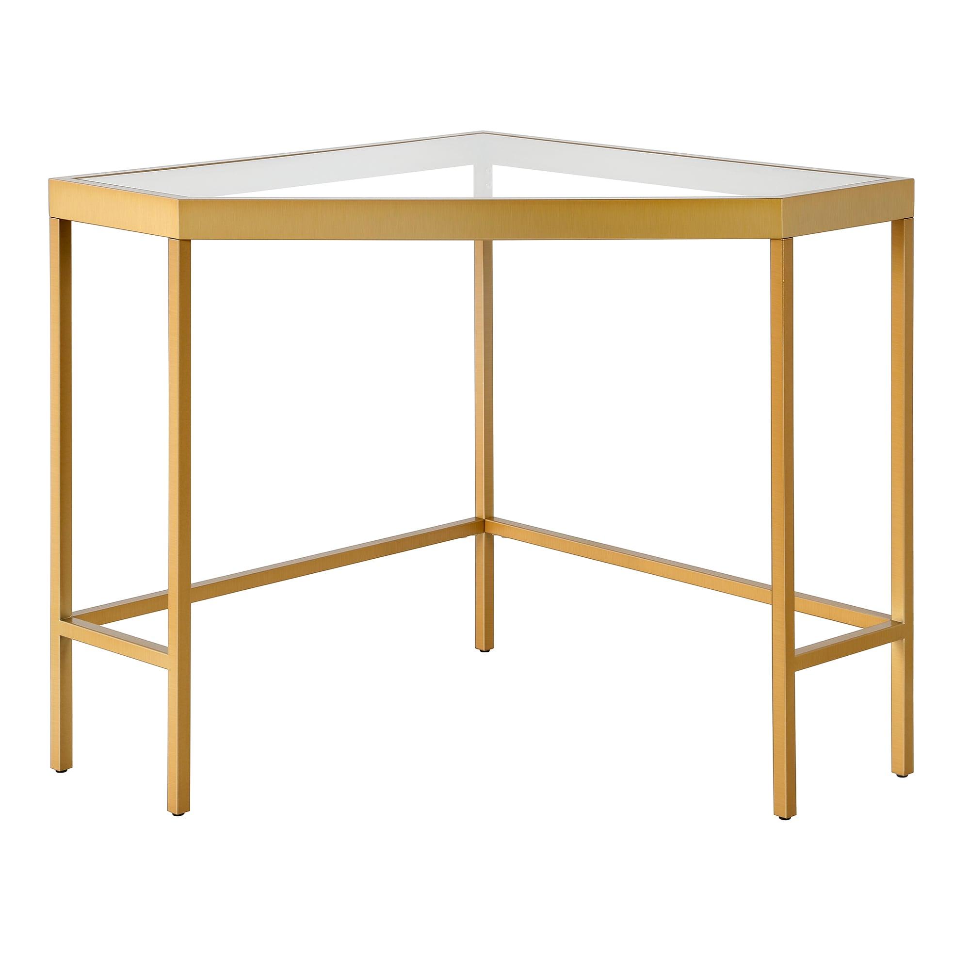 Henn&Hart 42" Brass Finish Metal/Glass Home Office