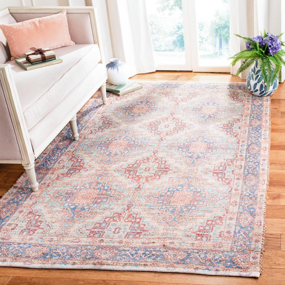 Saffron SFN510 Hand Loomed Area Rug - Blue/Rust - 5'x8' - Safavieh.