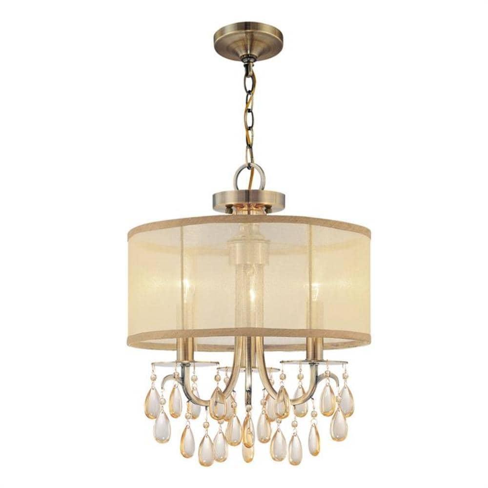 Crystorama Lighting Hampton 3 - Light Chandelier in  Antique Brass