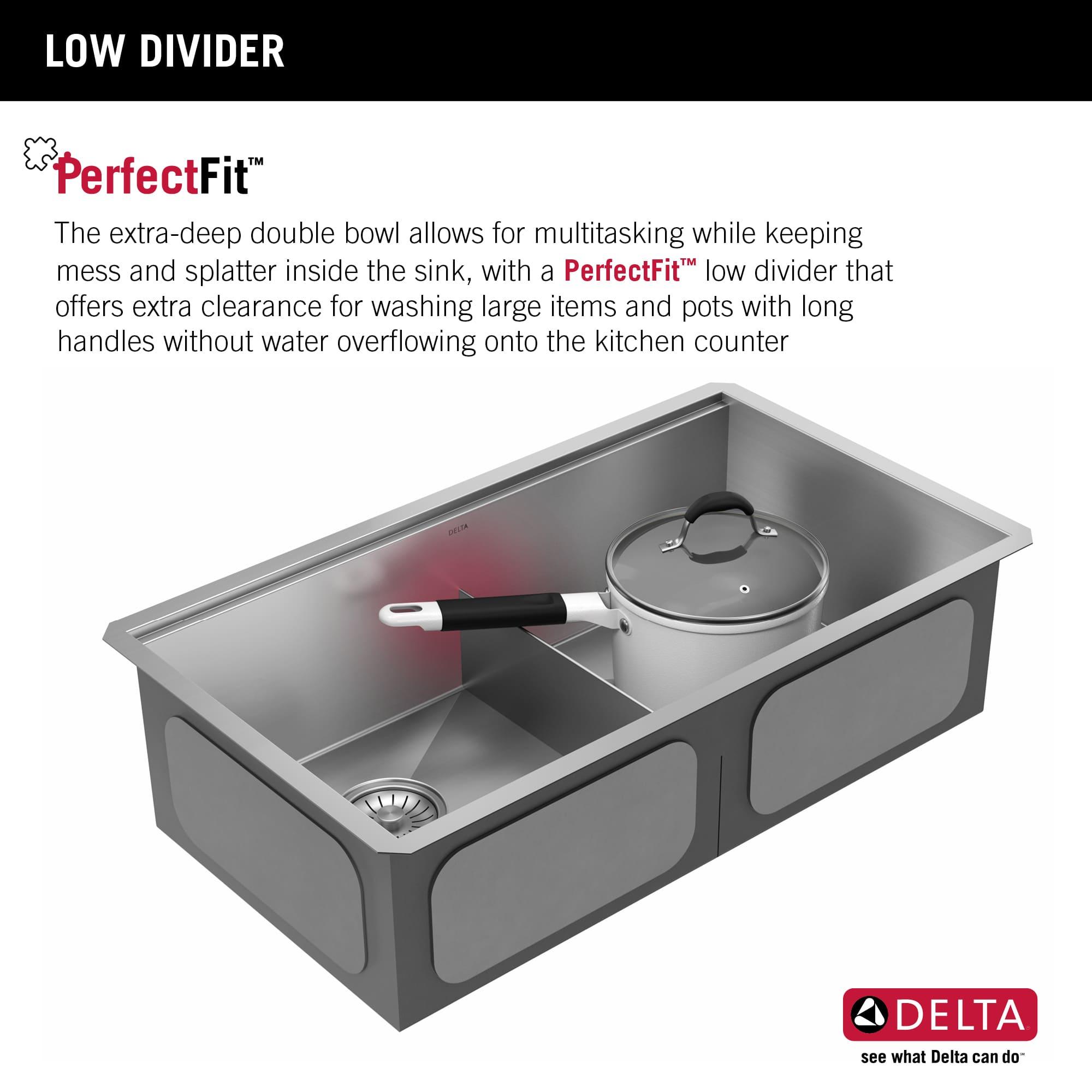 Delta Rivet™ 33" L Workstation Kitchen Sink Undermount 16 Gauge Stainless Steel 50/50 Double Bowl