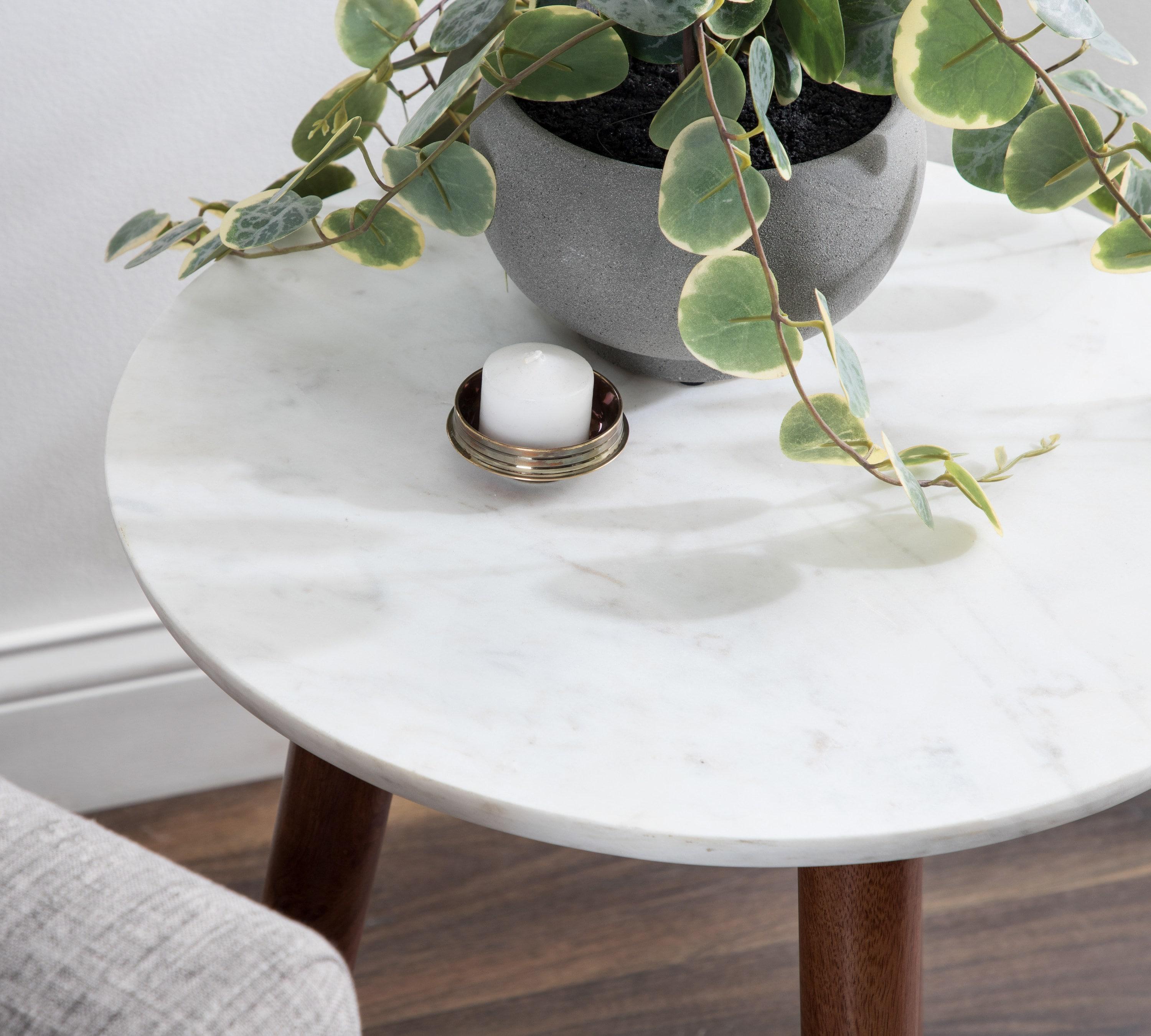 Kate and Laurel Rumsen Round Marble Side Table, 16x16x21, Walnut Brown
